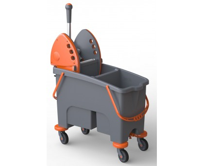 Secchio doppia vasca industriale completo di 4 ruote, strizzatore e paracolpi