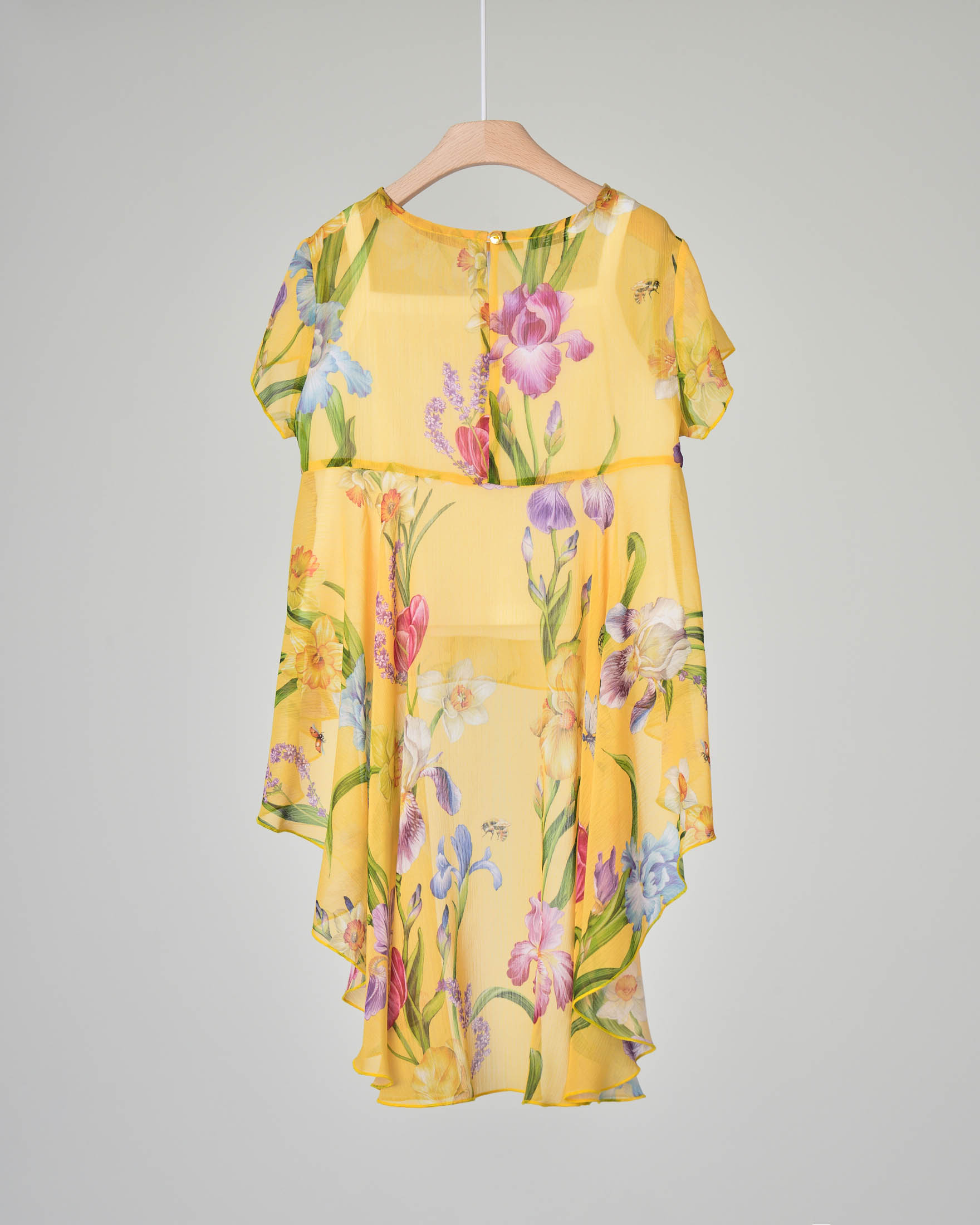 Camicia gialla asimmetrica in crêpe di cotone con stampa floreale 40-44