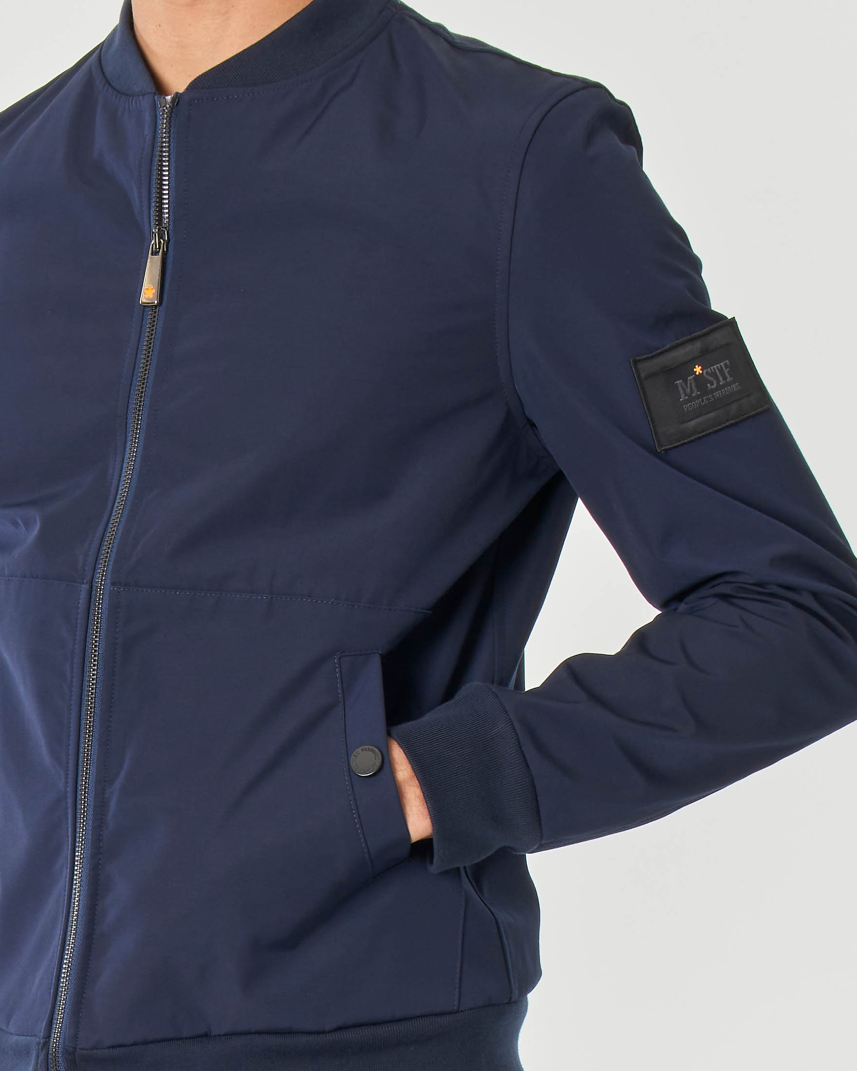 Bomber blu in tessuto di misto cotone