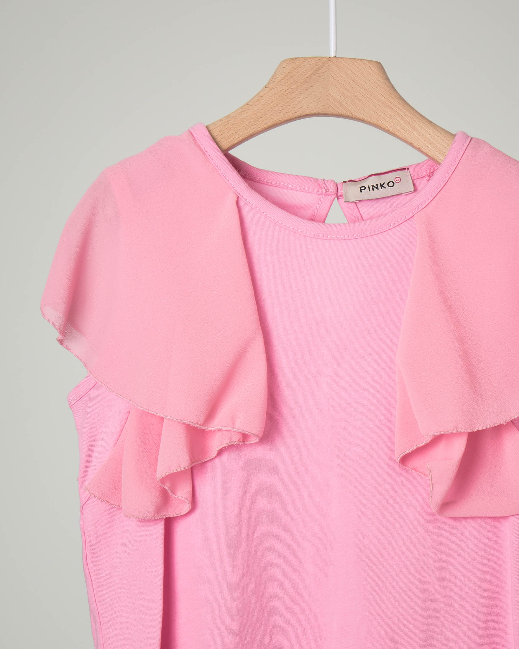 T-shirt rosa con maniche ad aletta in georgette S-2XL