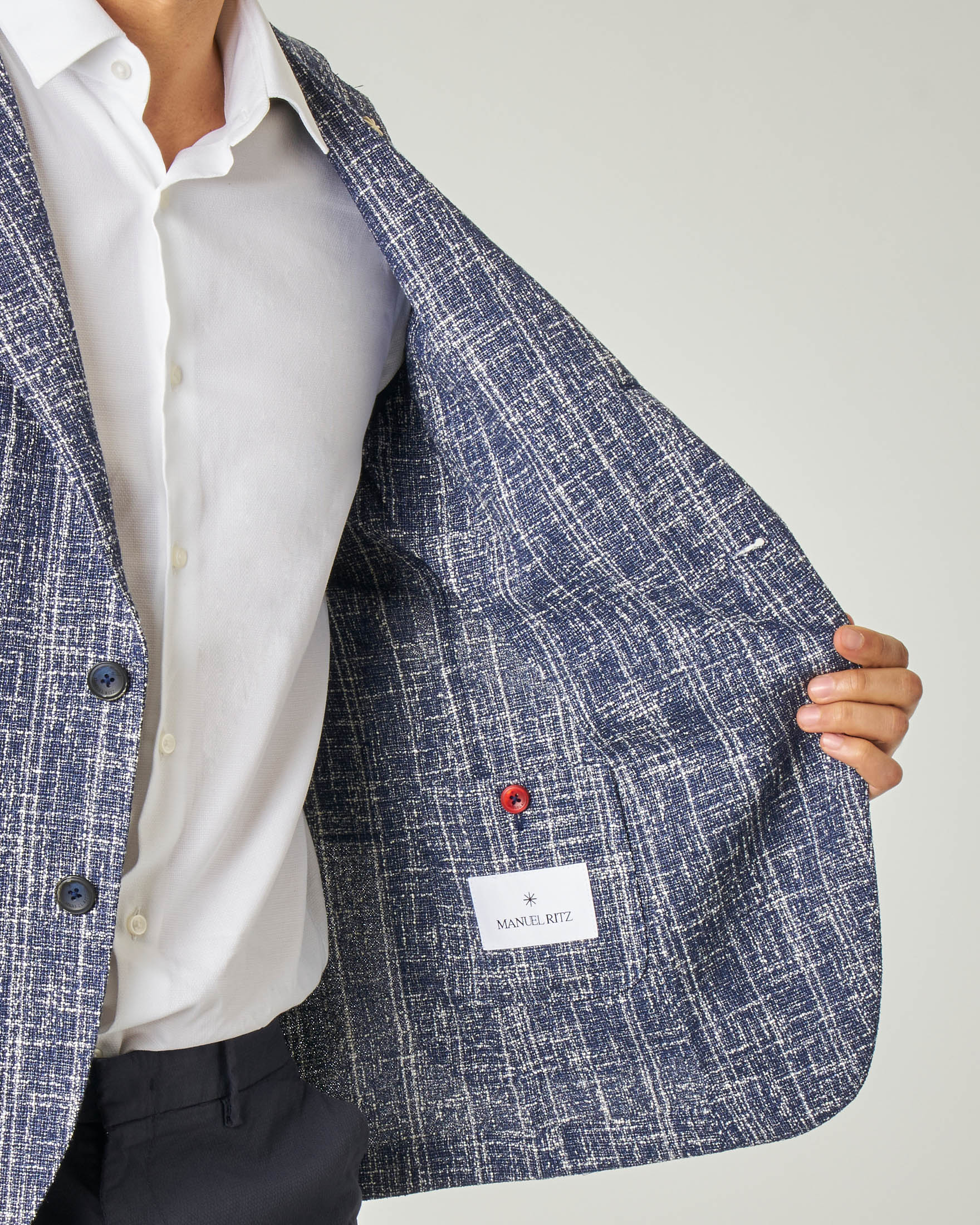 Blazer blu chiaro in tessuto effetto fiammato