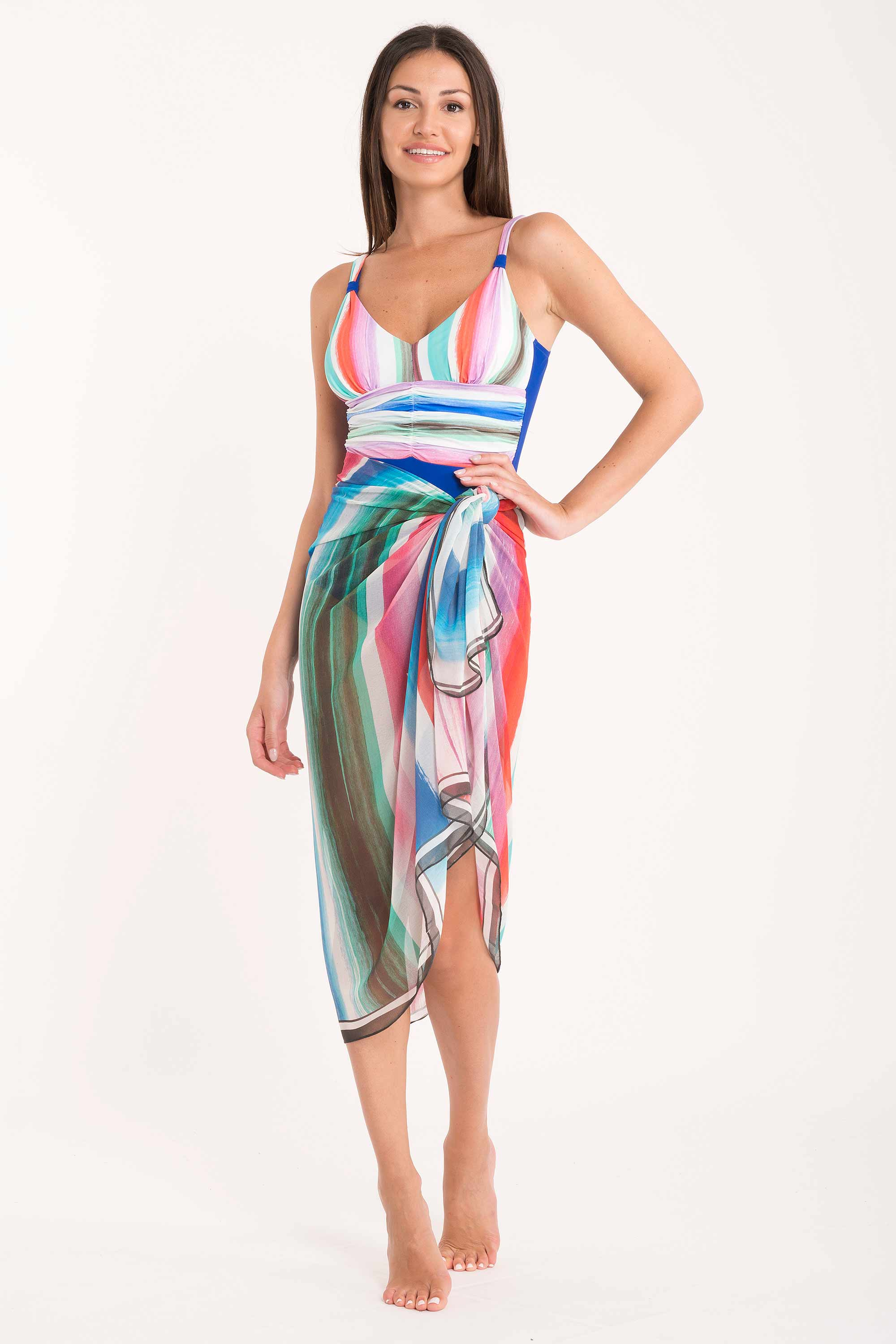 Copricostume Donna Mare - Pareo Chiffon Con Scollo A V E Maniche 3/4, Abito Spiaggia Elegante E Leggero, Copri Bikini