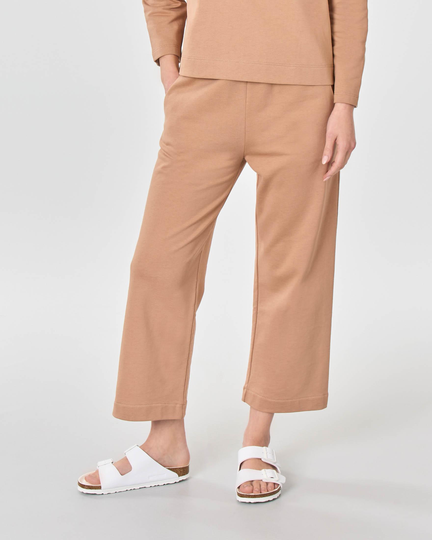 Pantalone cropped color cammello in felpa di cotone