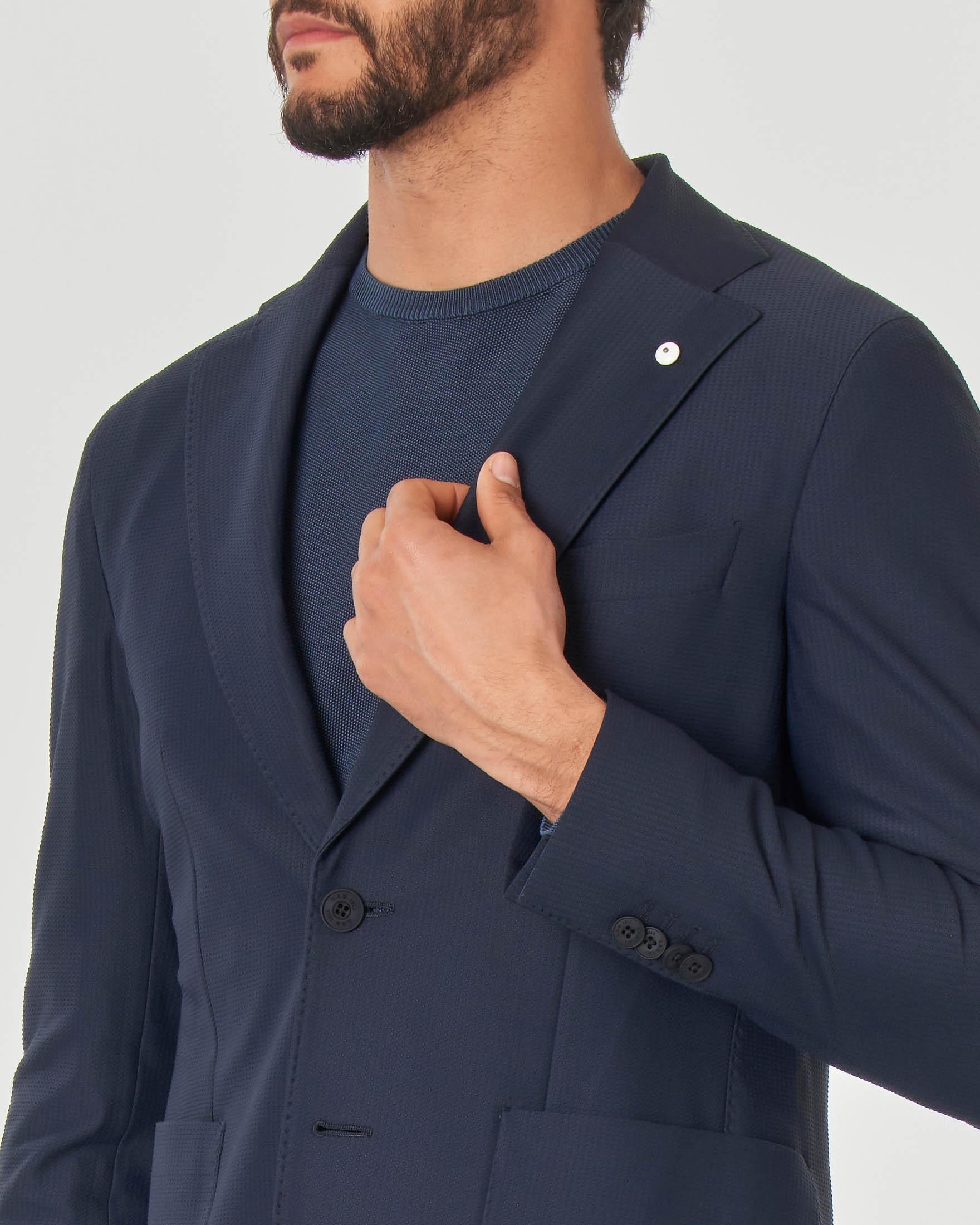 Blazer blu navy in tessuto tecnico stretch micro armatura