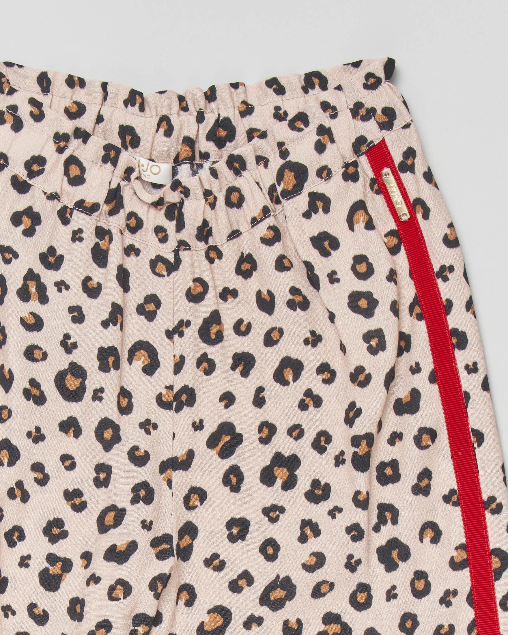 Pantalone animalier in viscosa con elastico in vita e bande rosse 3-7 anni