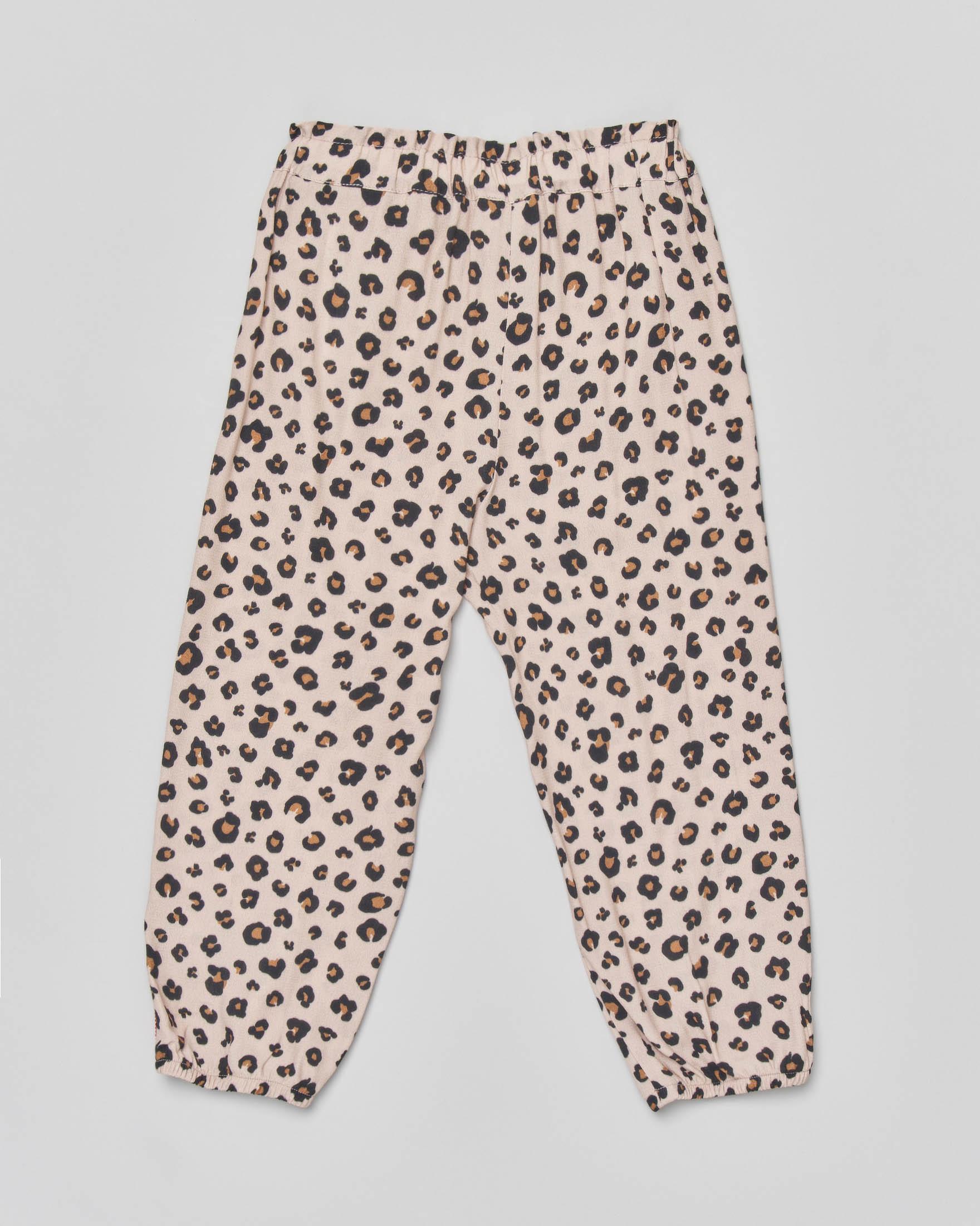 Pantalone animalier in viscosa con elastico in vita e bande rosse 3-7 anni