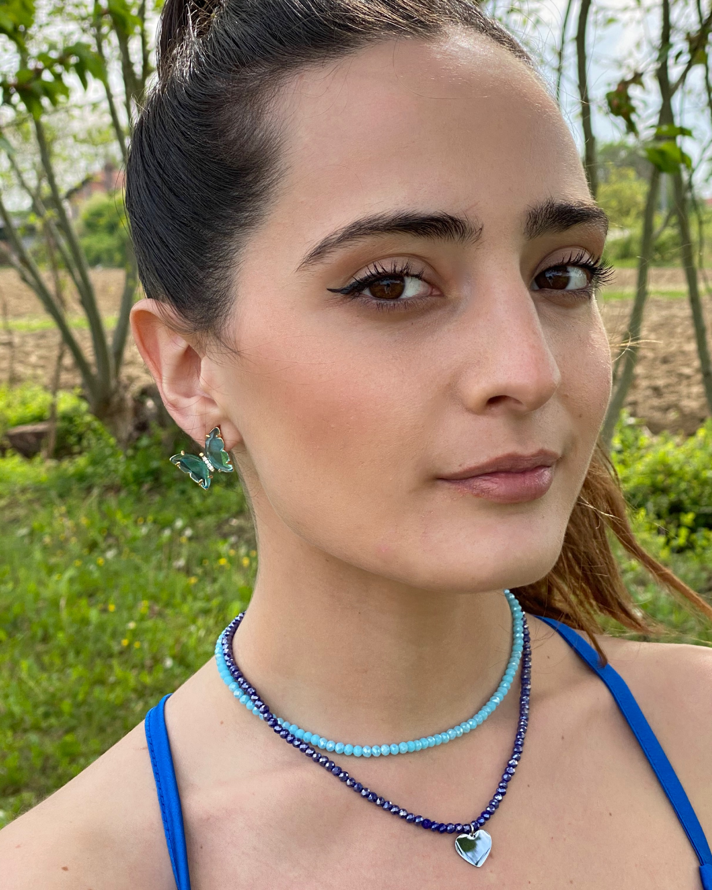 TINGN Collana Di Perle Colorate Fatta A Mano Per Ragazze - Con Ciondolo Lettera E Cuore, Placcato Oro, Regalo Per Bambine E Donne