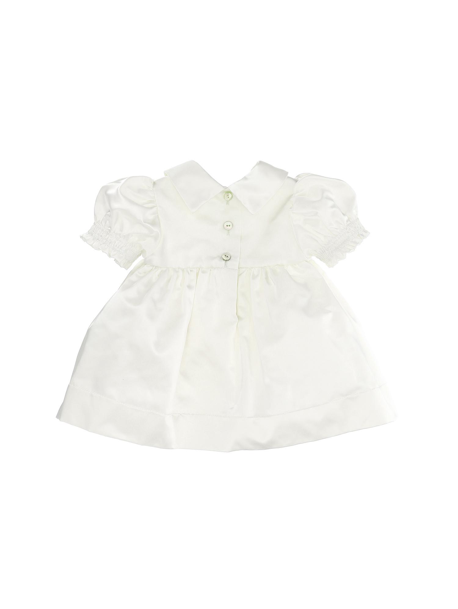 Abitino bianco elegante in raso con maniche a palloncino e eyecrystal composti da strass 3-9 mesi