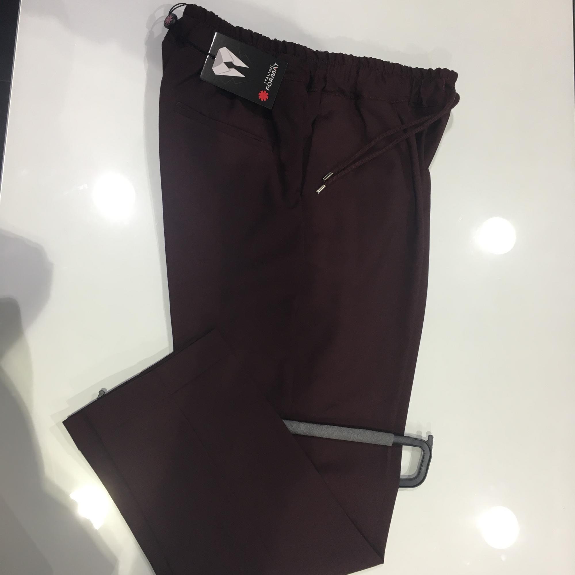 Pantalone con elastico uomo bordeaux misto lino e viscosa