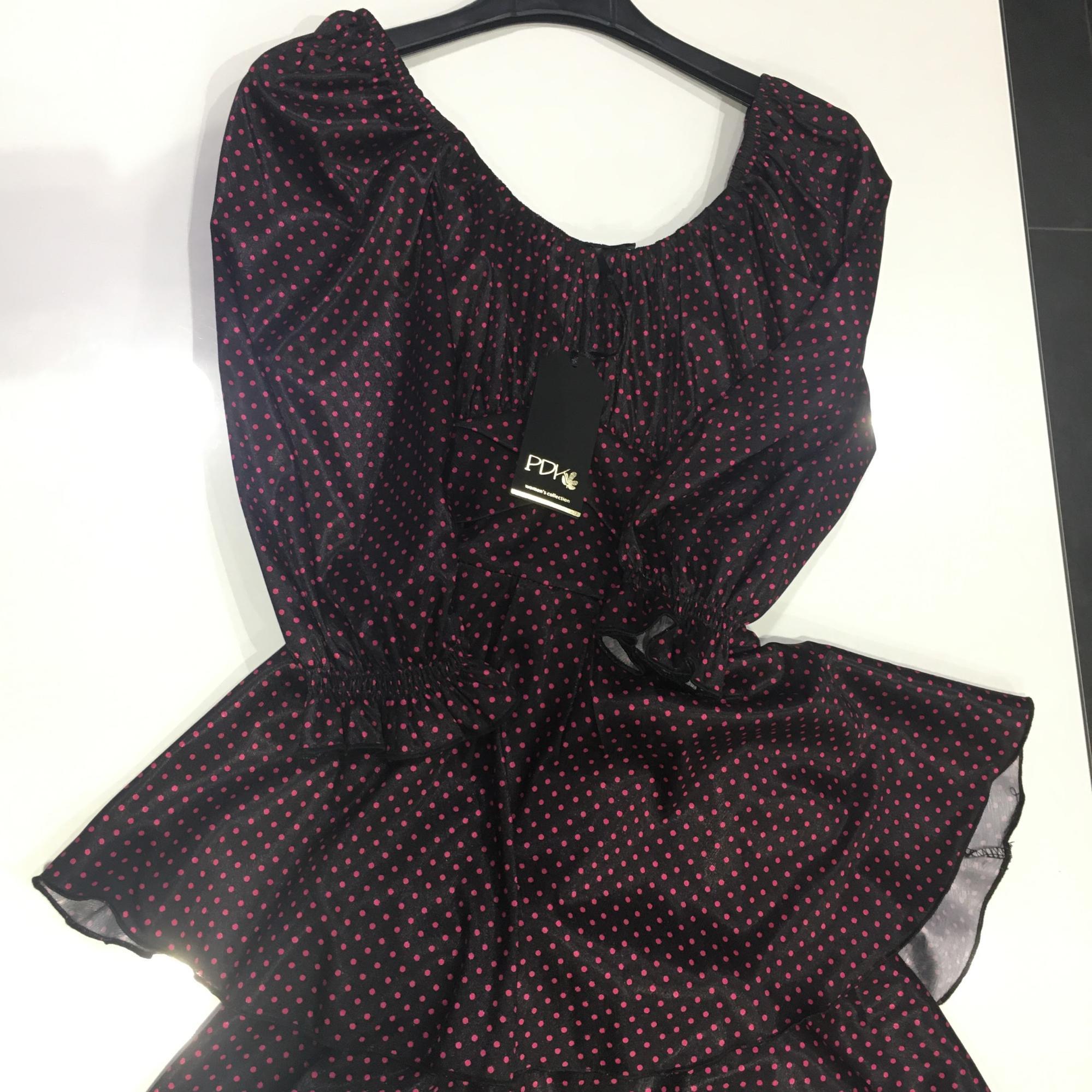 Abito donna Nero/fucsia pois pallini 