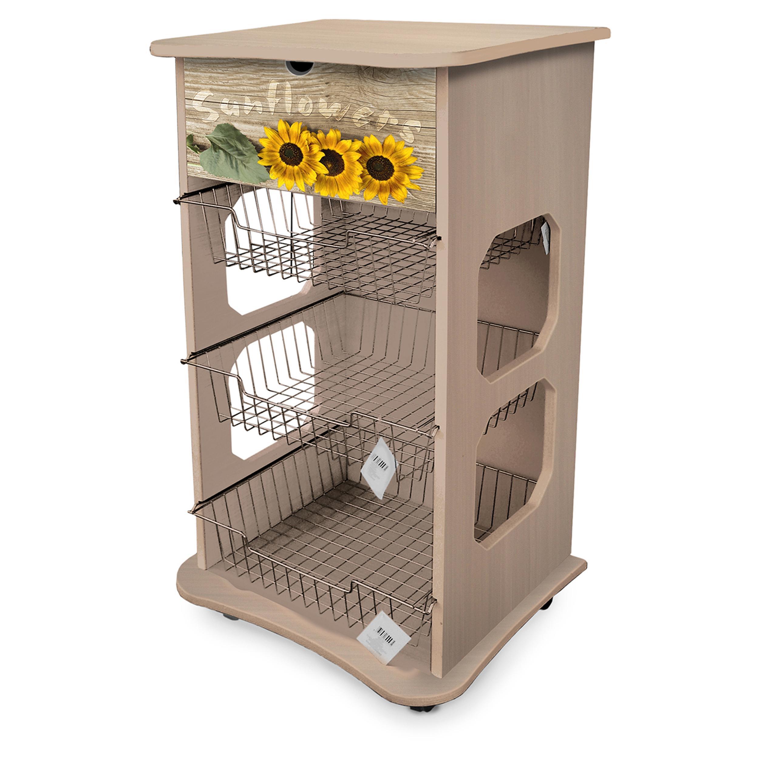 CARRELLO DA CUCINA PORTAFRUTTA IN LEGNO VINTAGE - SUNFLOWERS