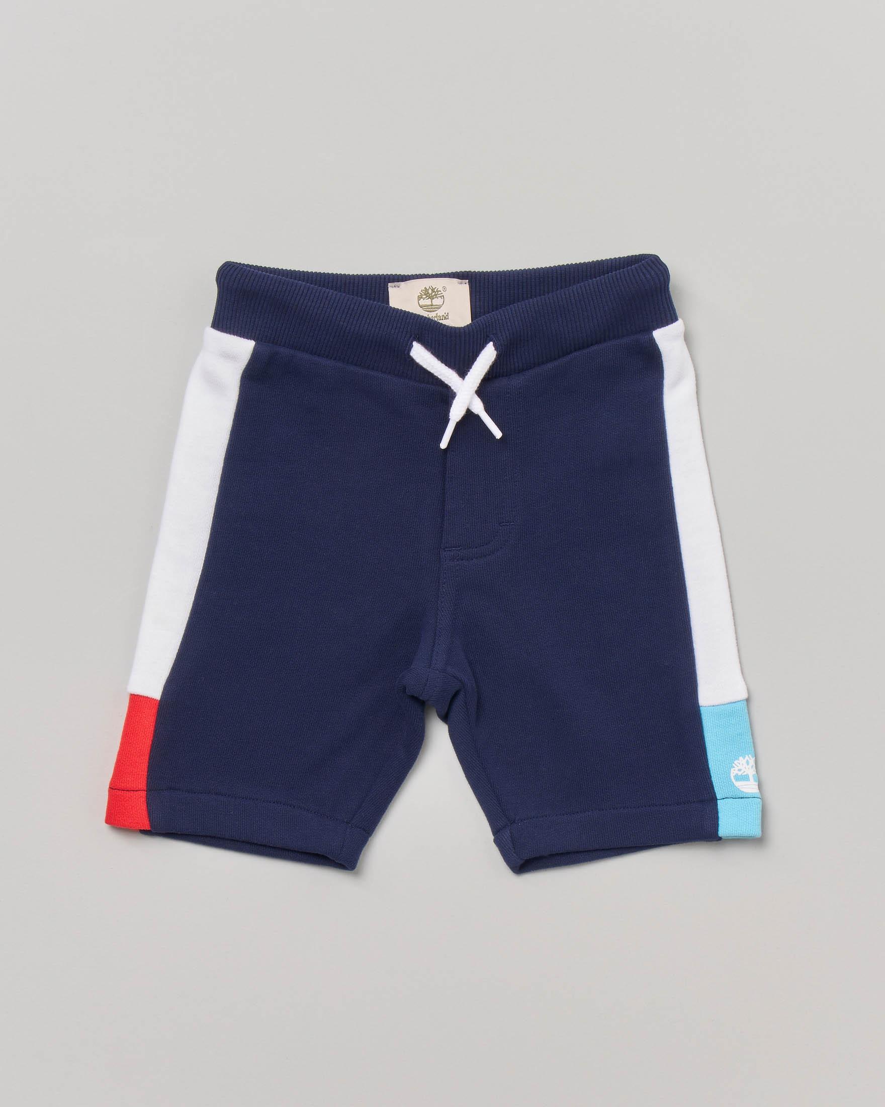 Bermuda blu in felpa di cotone con bande in contrasto colore 2-4 anni