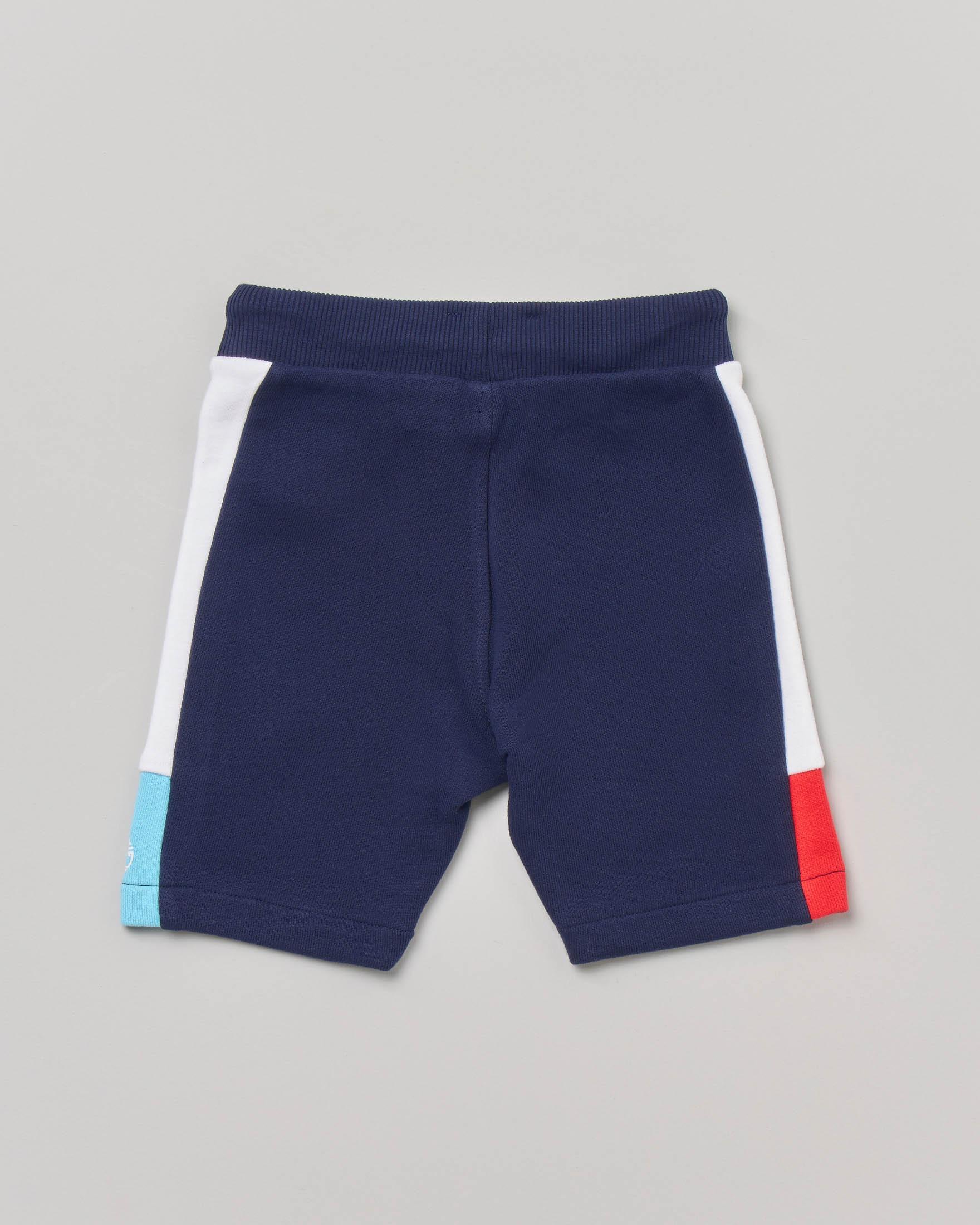 Bermuda blu in felpa di cotone con bande in contrasto colore 2-4 anni