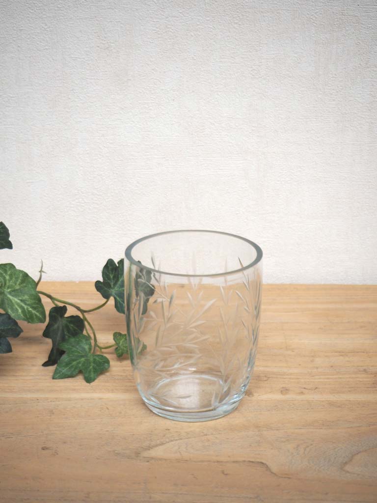 Bicchiere in Vetro Porta Spazzolini con Foglie Incise