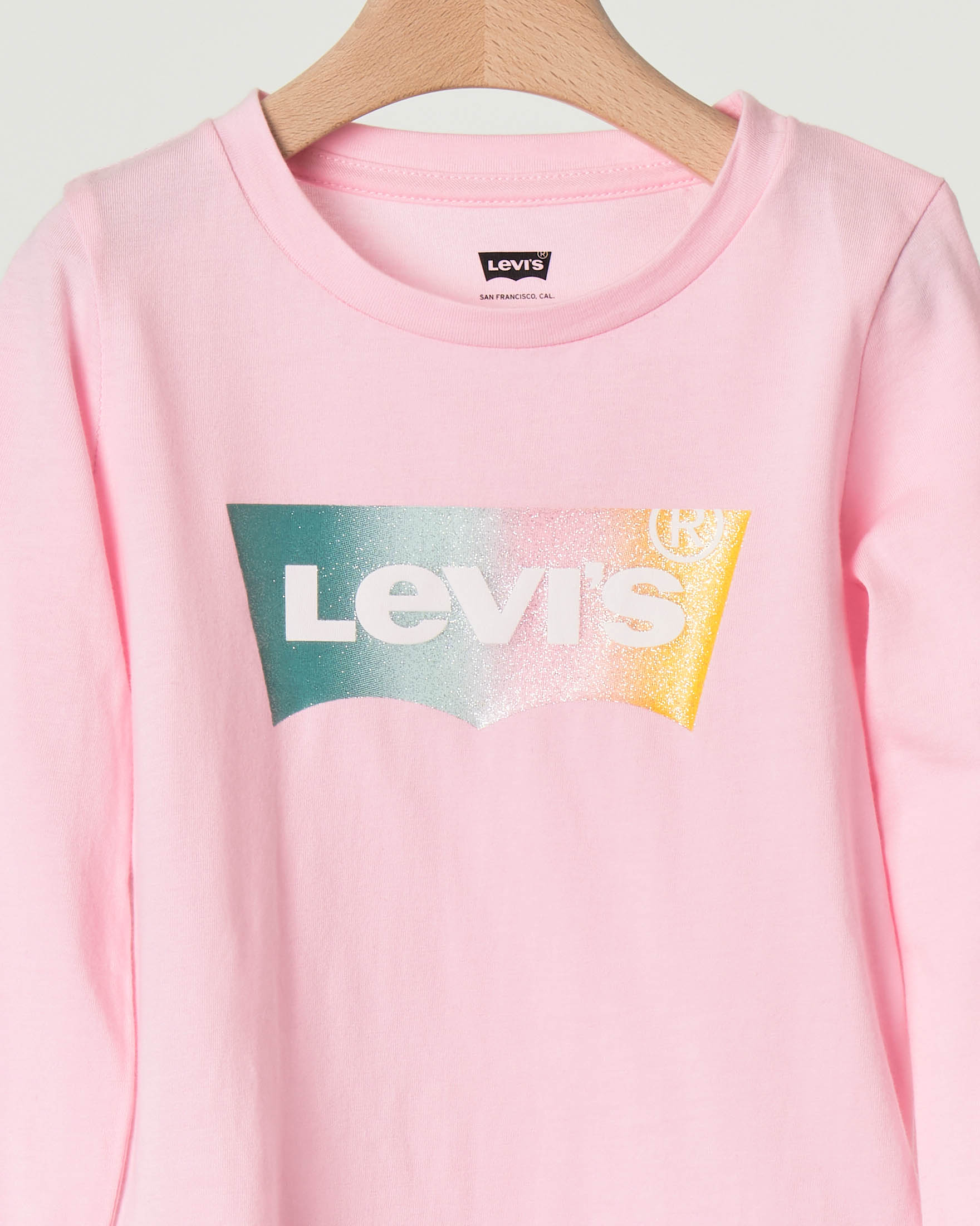 T-shirt rosa manica lunga con logo batwing multicolor glitter 3-8 anni