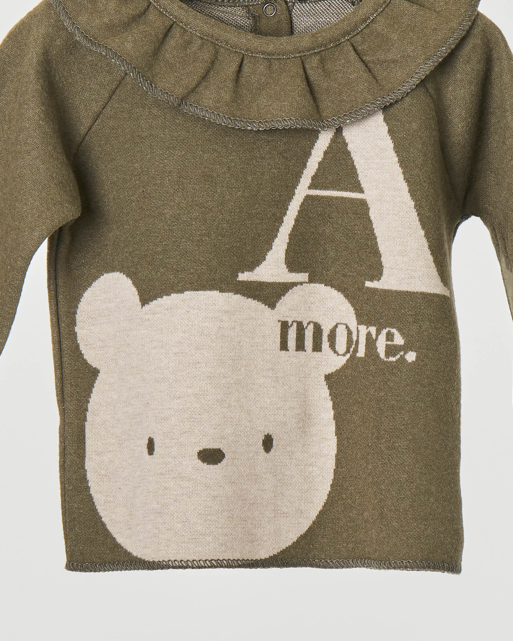 Felpa verde militare con volants e orsetto disegnato 3-12 mesi