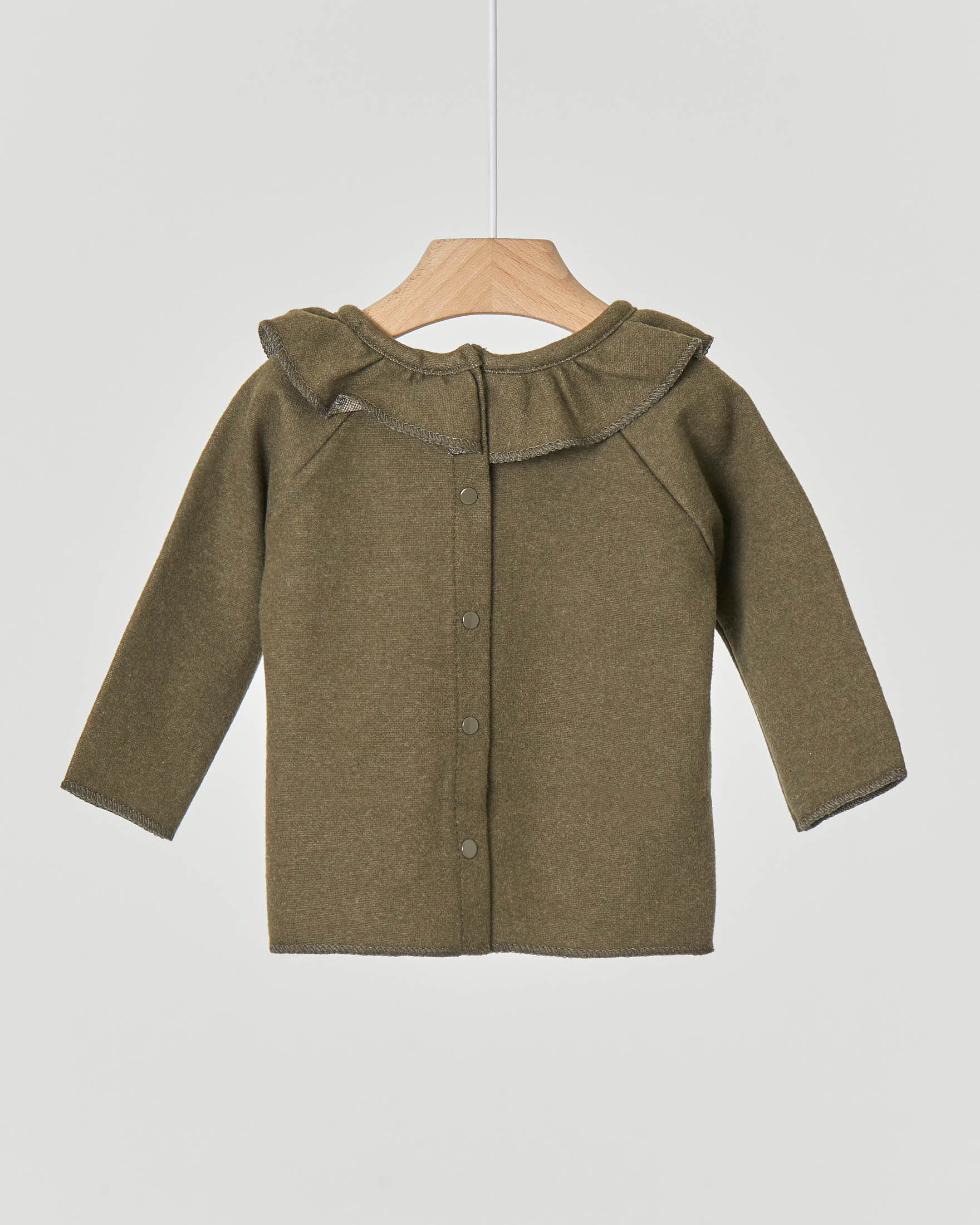 Felpa verde militare con volants e orsetto disegnato 3-12 mesi