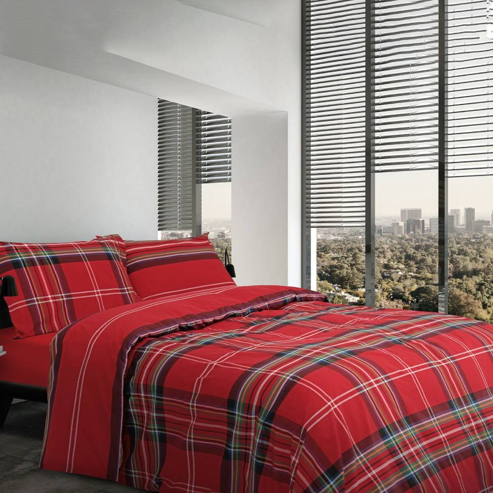 TARTAN WINDSOR red tartan duvet cover and pillowcase set