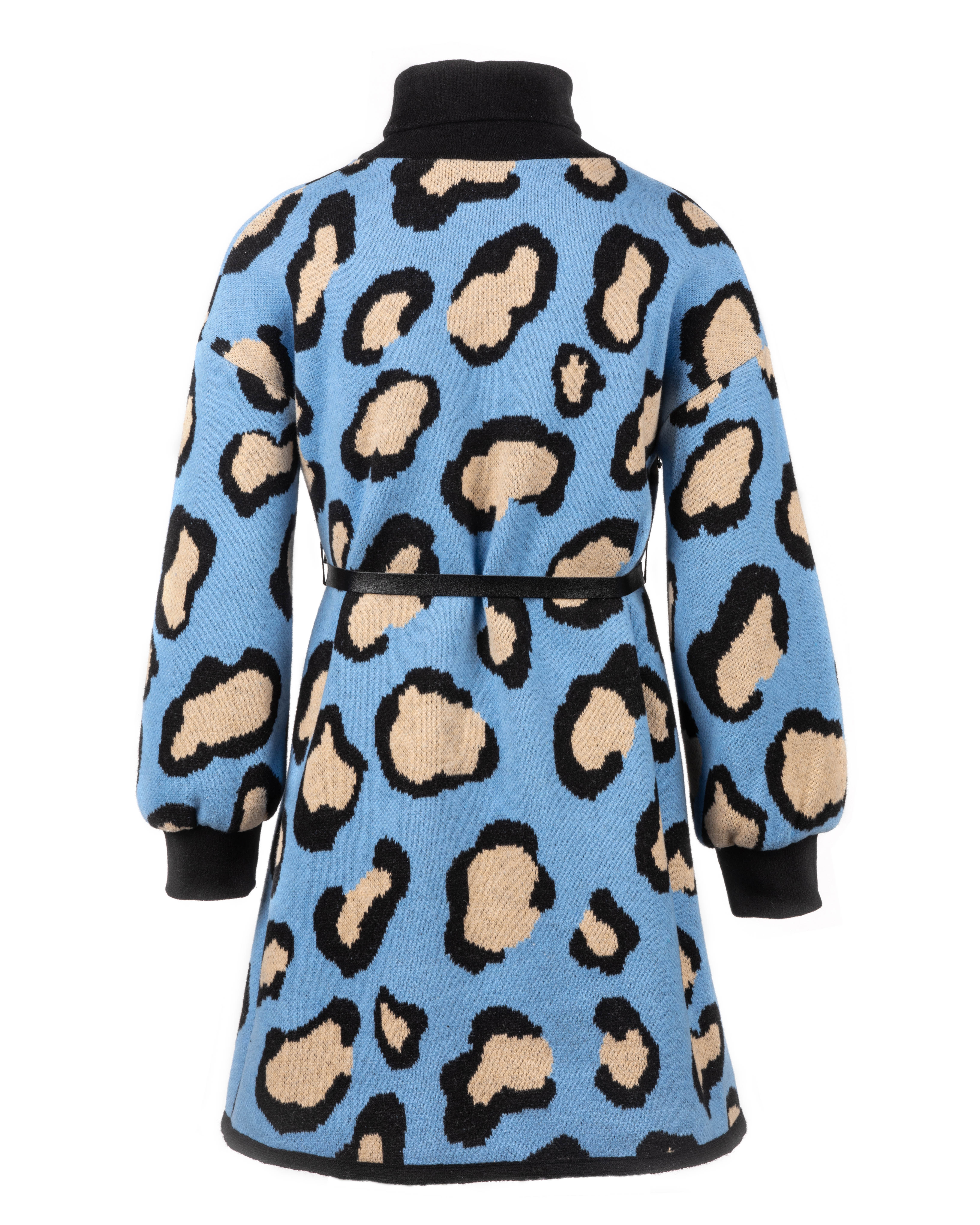 Abito in cotone azzurro con fantasia animalier e colletto ciclista alto 40-44