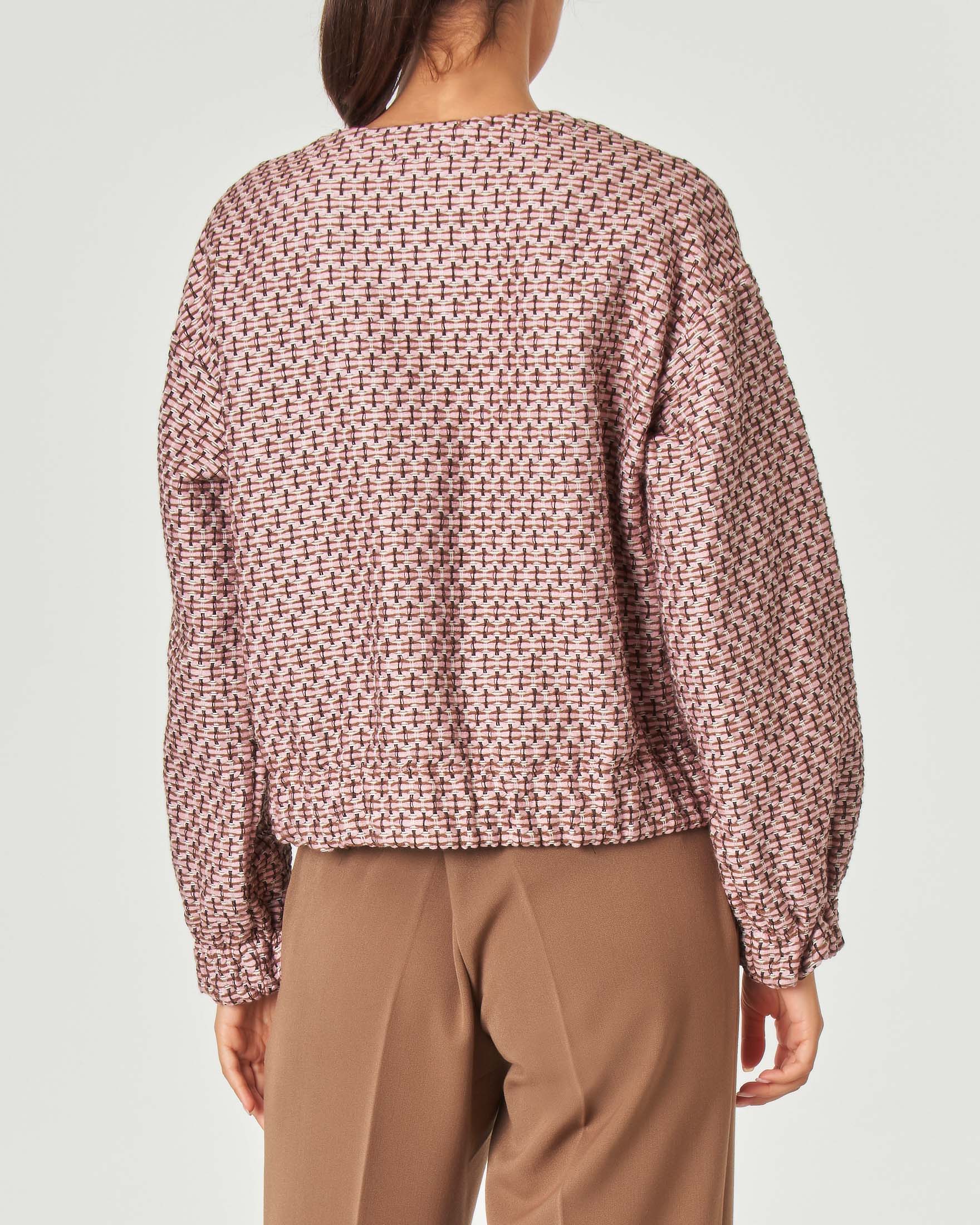 Bomber rosa e cammello a fantasia damiè ricamata con tasconi frontali