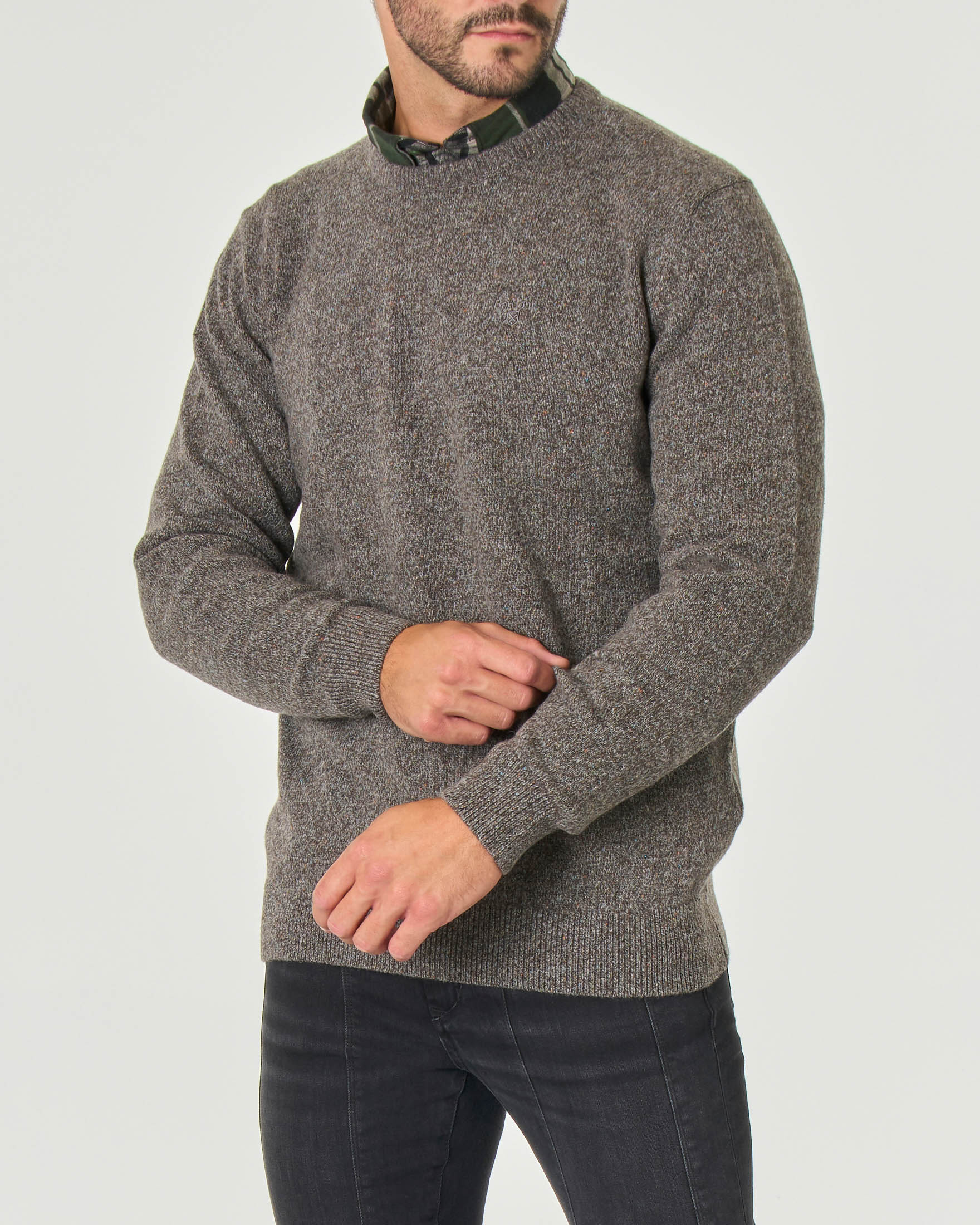 Maglione girocollo Barbour tortora effetto bottonato