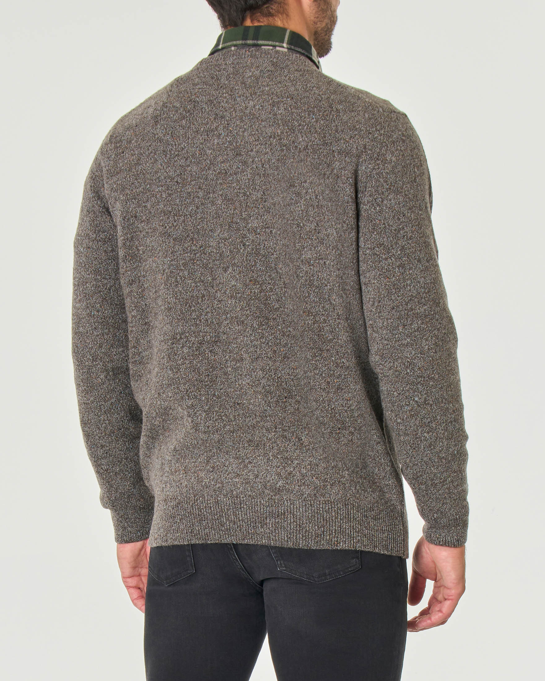 Maglione girocollo Barbour tortora effetto bottonato