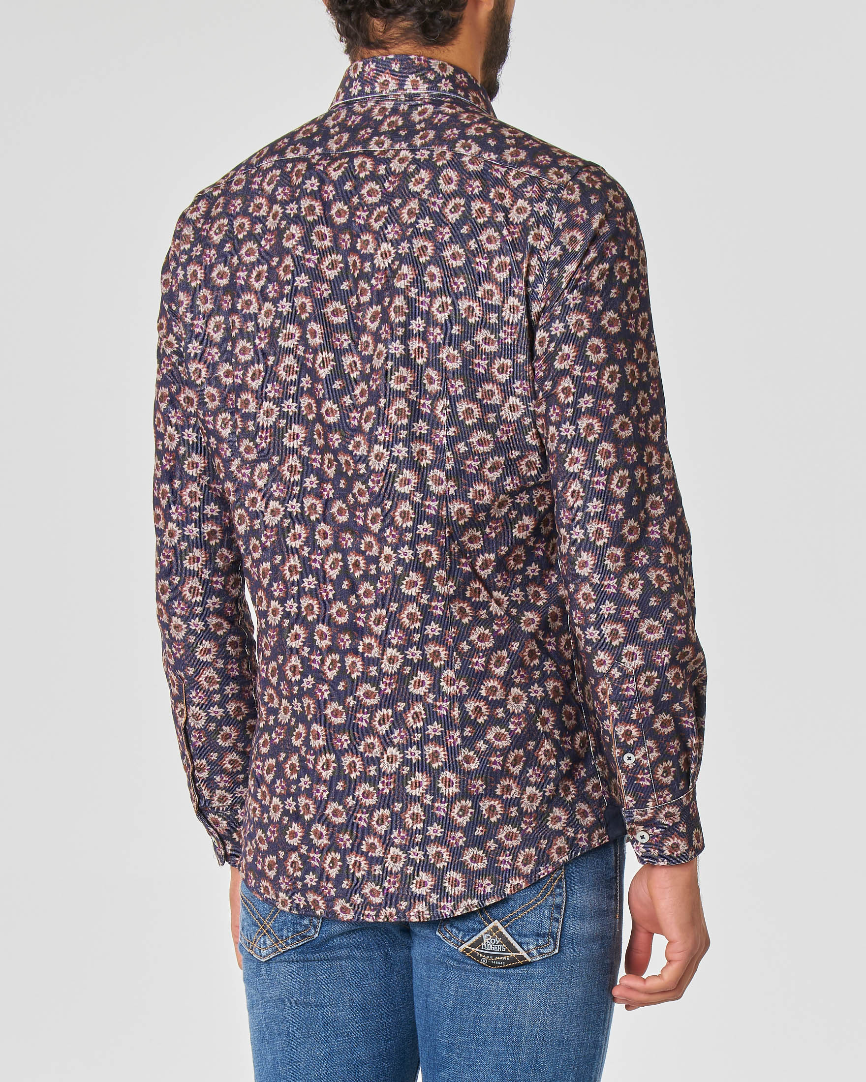 Camicia blu in fantasia floreale in puro cotone