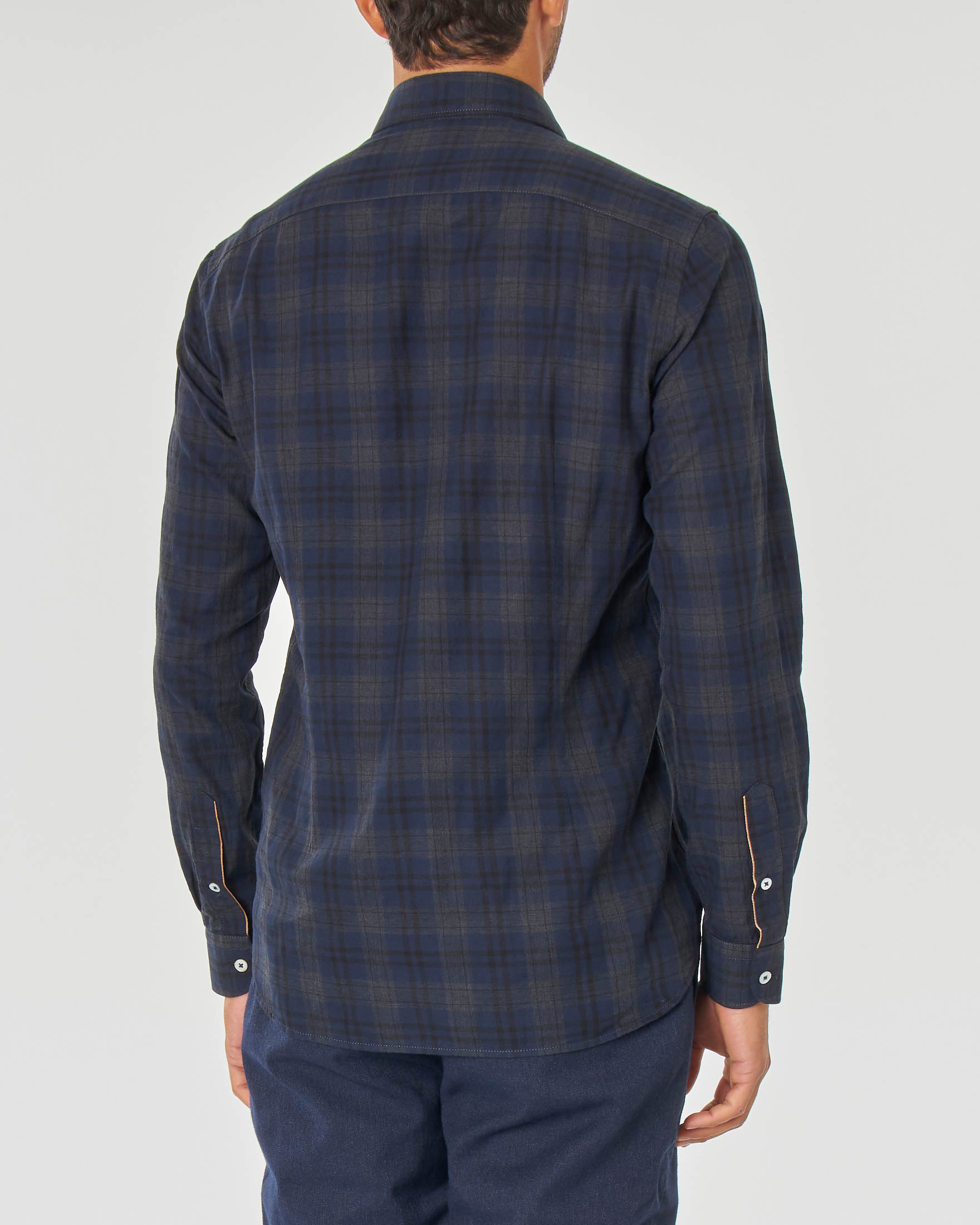 Camicia check blu e verde in puro cotone