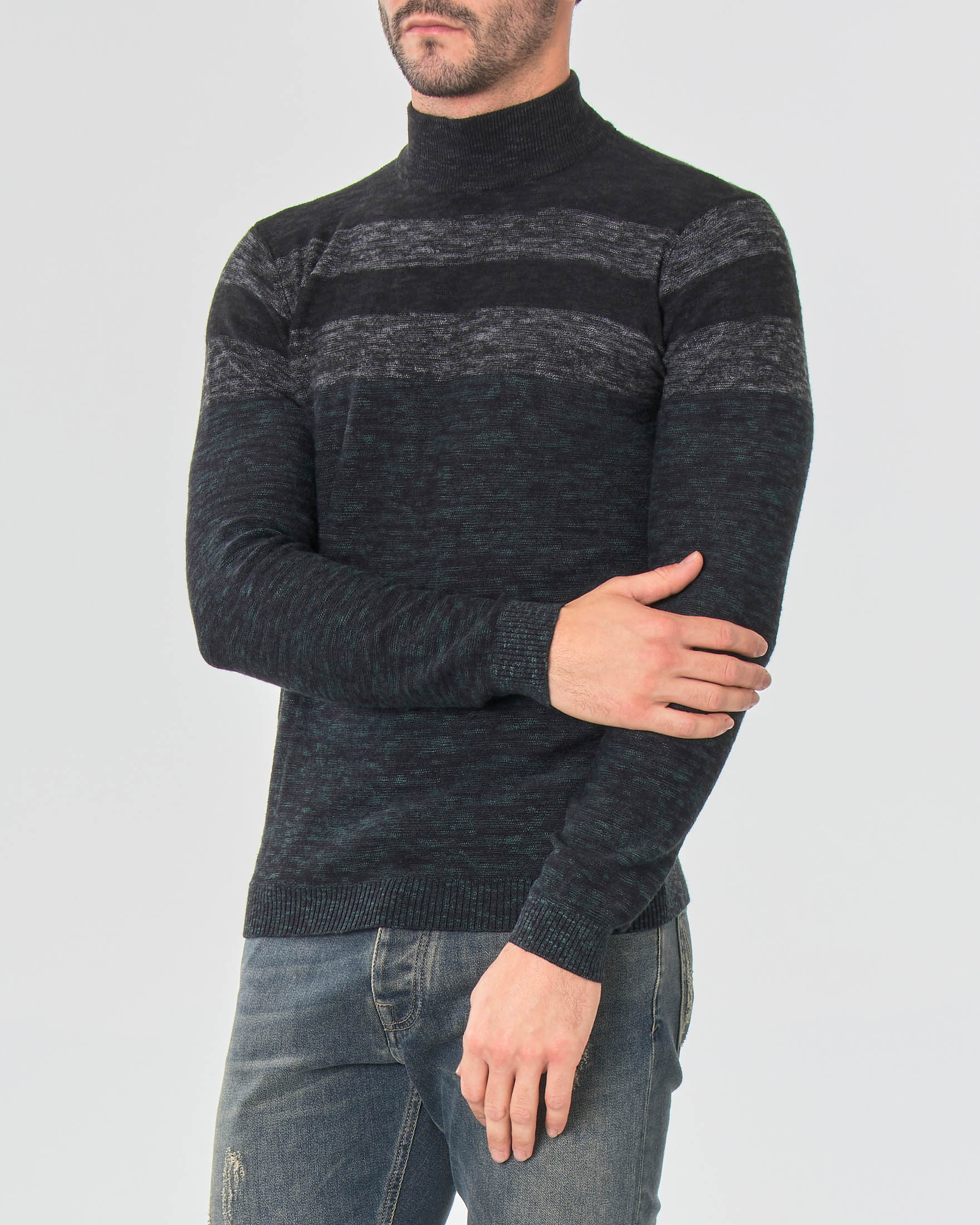 Lupetto nero grigio e verde melange