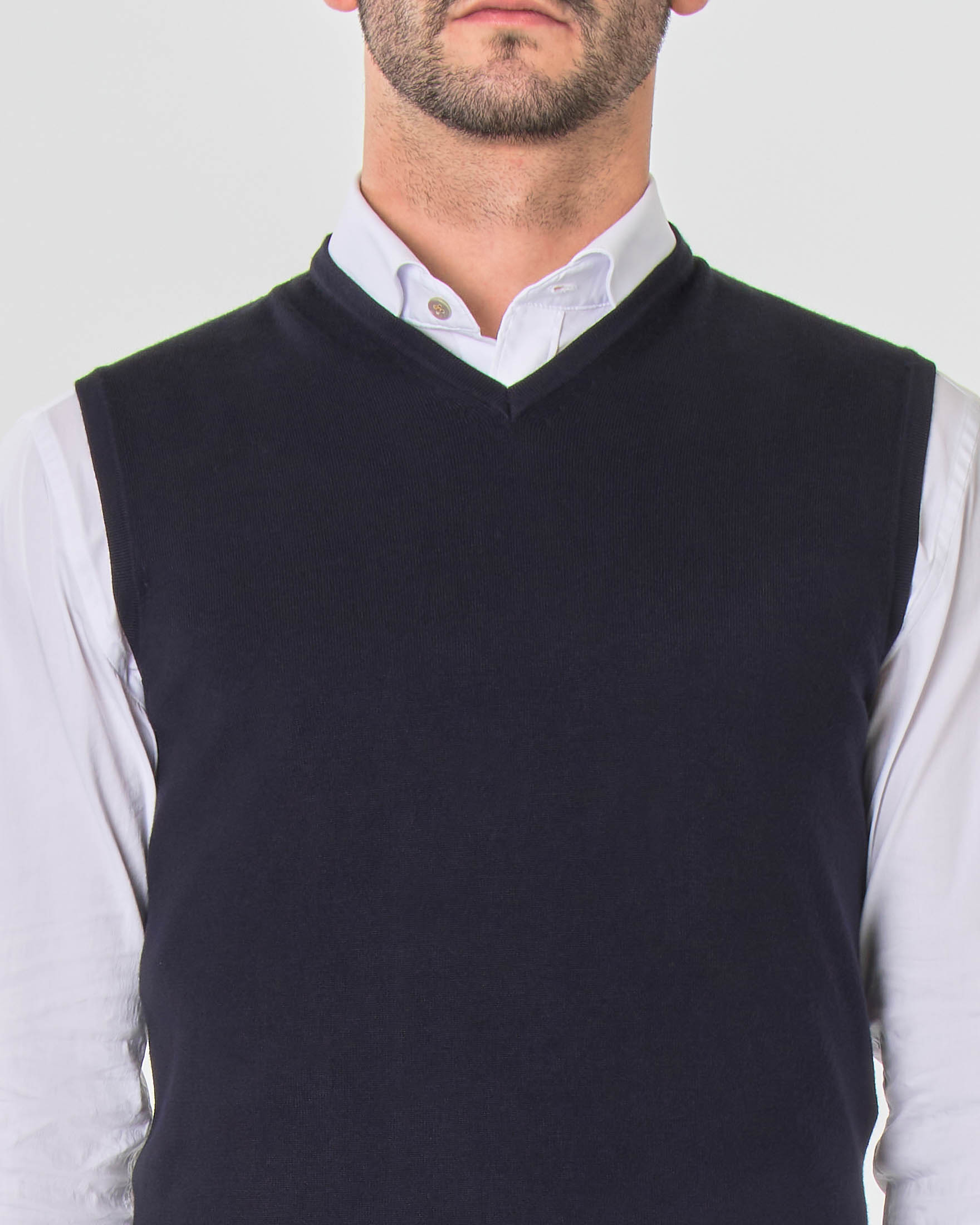Gilet blu tinta unita con scollo a V