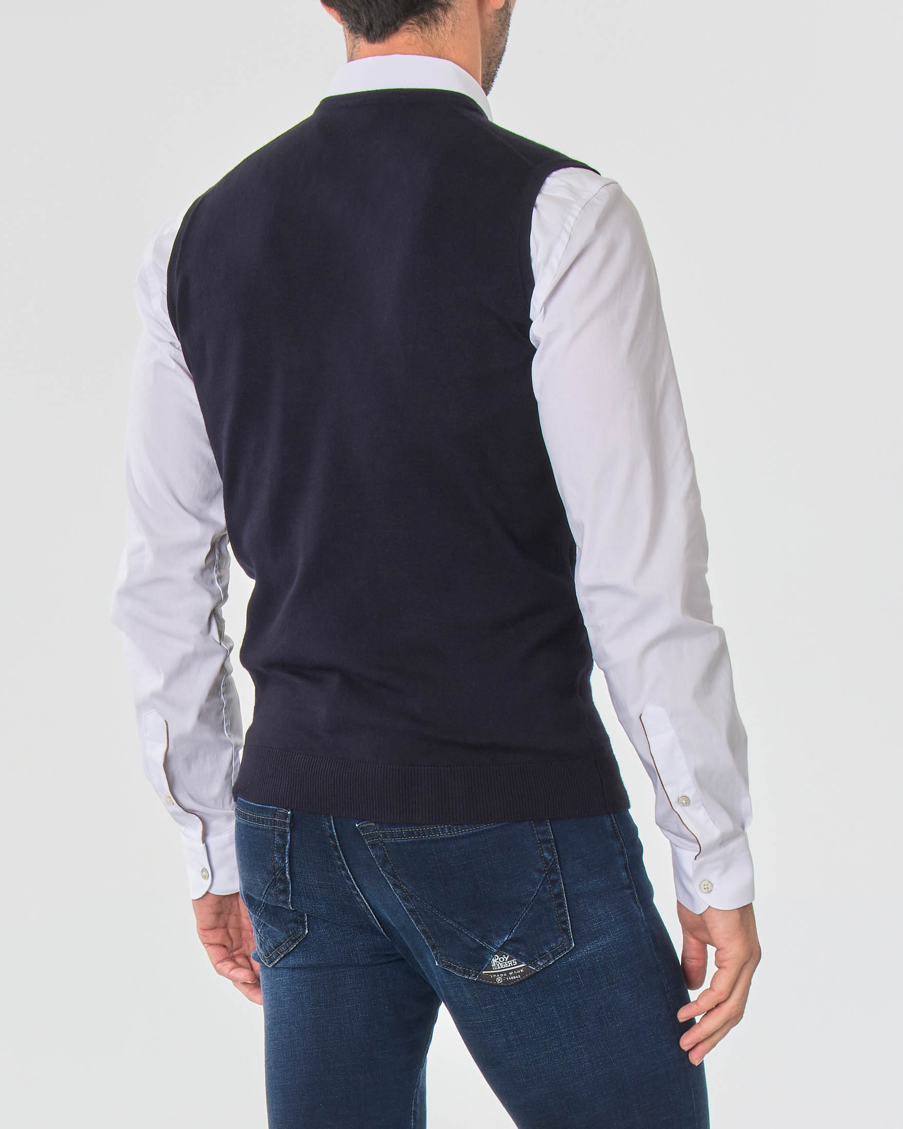 Gilet blu tinta unita con scollo a V