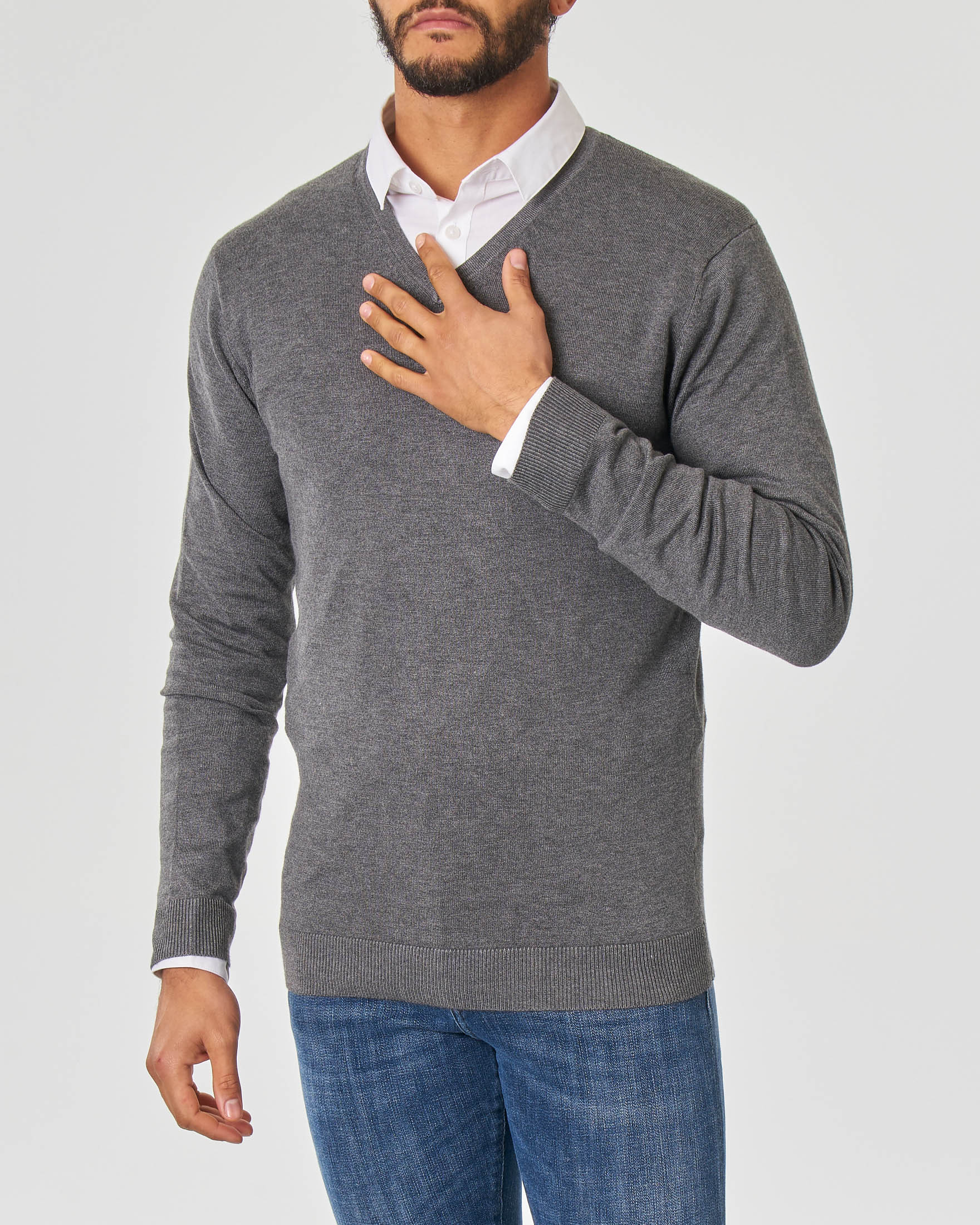 Maglia Paul Baker grigia scollo a V tinta unita