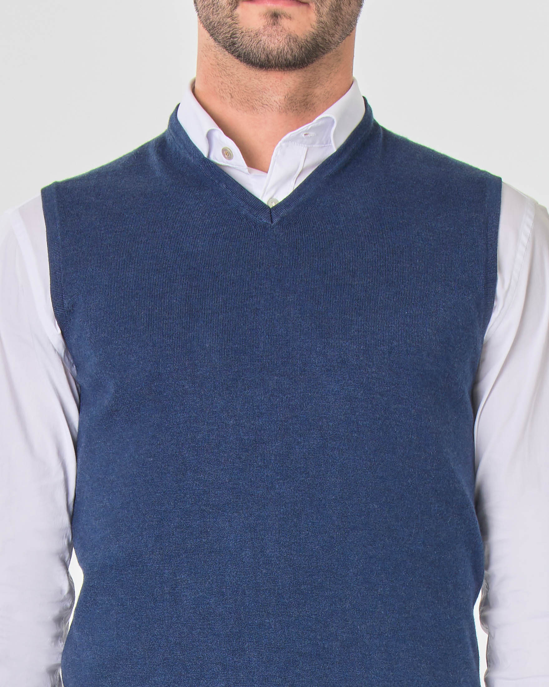 Gilet blu avio tinta unita con scollo a V
