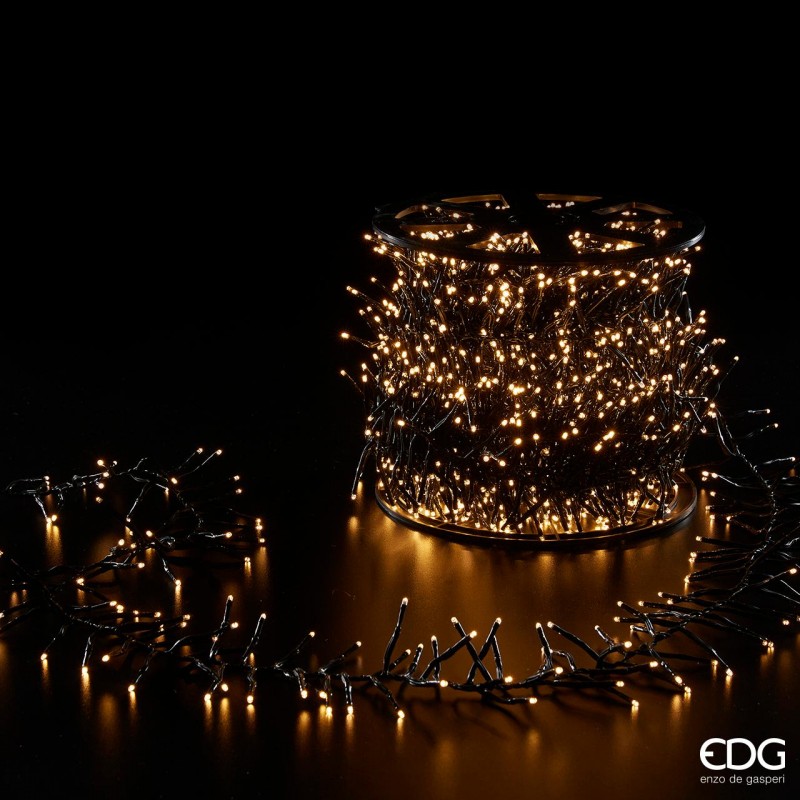 Luci Miniled per Esterno 3000 Miniled 30 mt+ 5 mt. IP 44 per Esterno Cavo Verde Luce Calda con 8 Effetti Edg