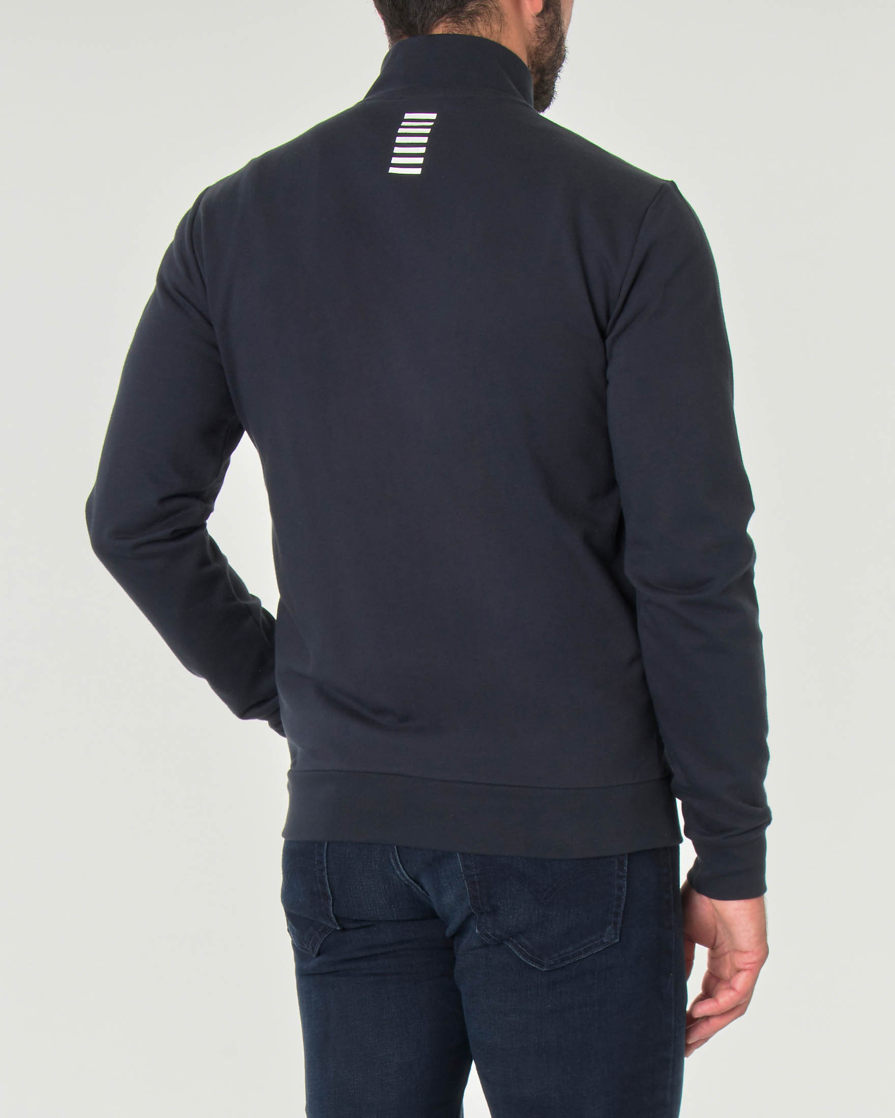 Felpa EA7 blu con chiusura zip e logo piccolo stampato