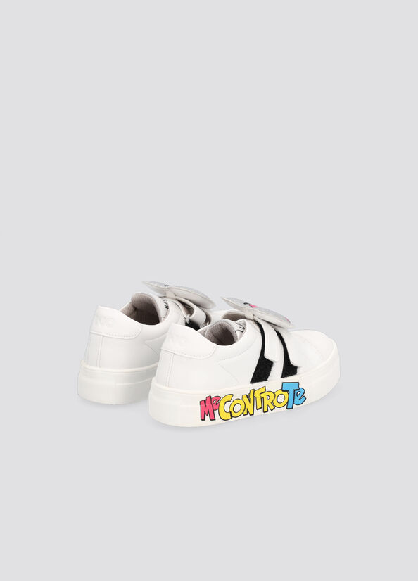 Sneakers bianche in ecopelle con maxi patch cuore porta logo removibile 35