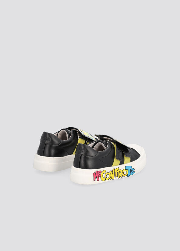 Sneakers nere in ecopelle con maxi patch porta logo removibile 35