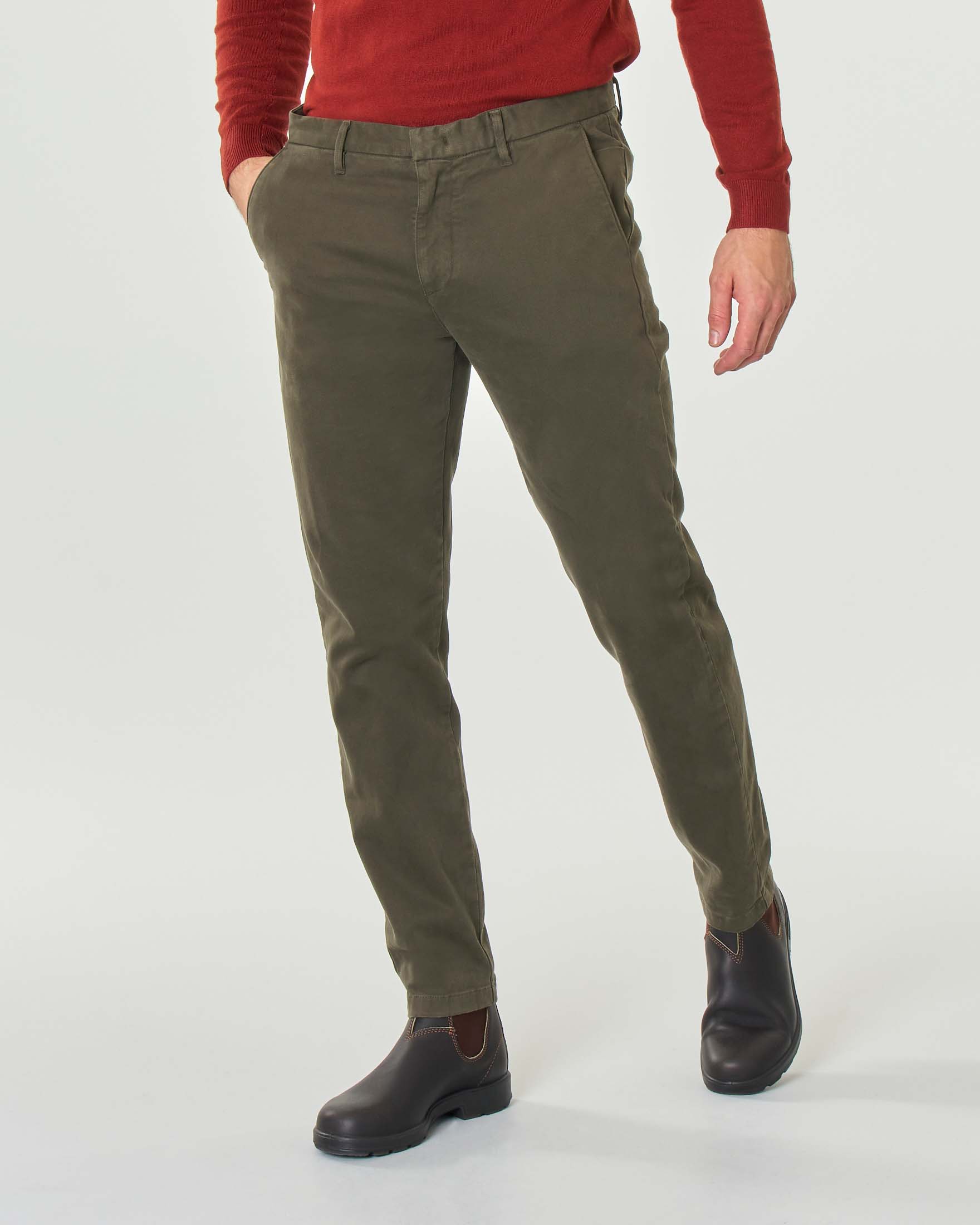 Pantalone chino verde militare micro armatura in cotone stretch