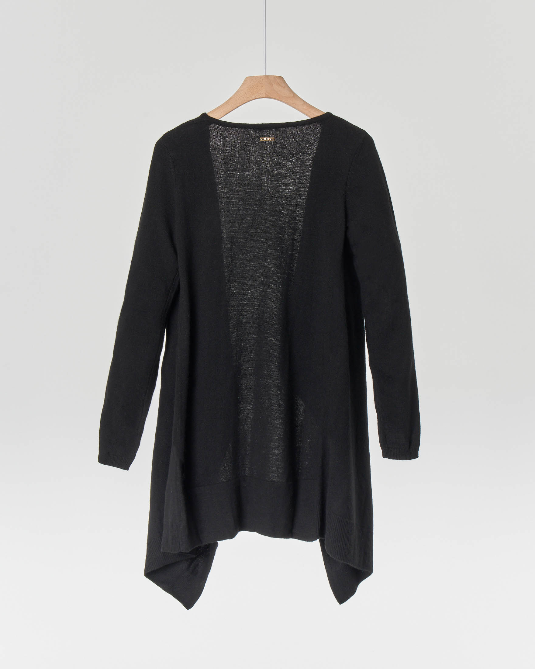 Maglia cardigan lunga nera con cintura da allacciare in vita 4-14 anni