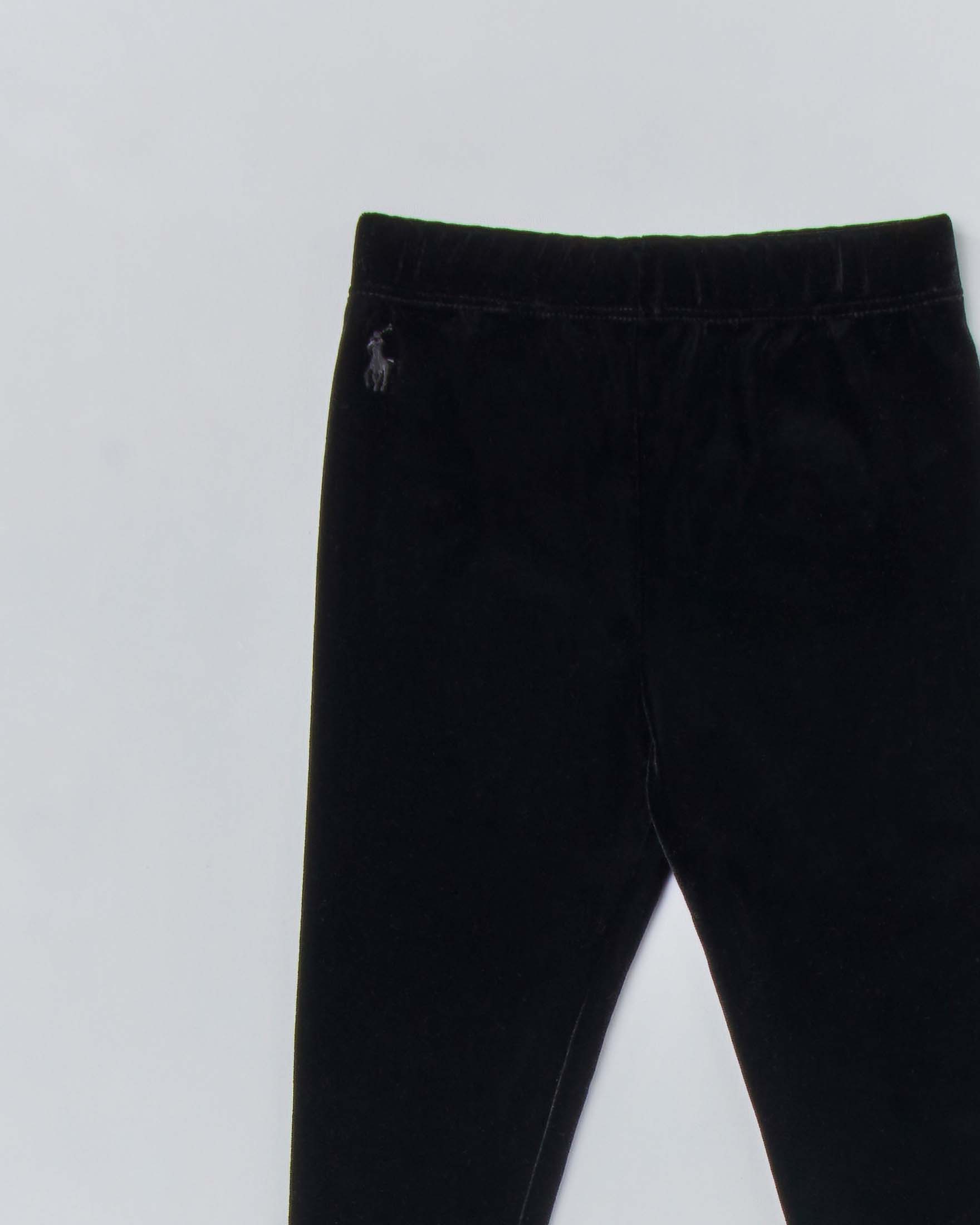 Leggins nero in velluto stretch con logo pony grigio 9-24 mesi