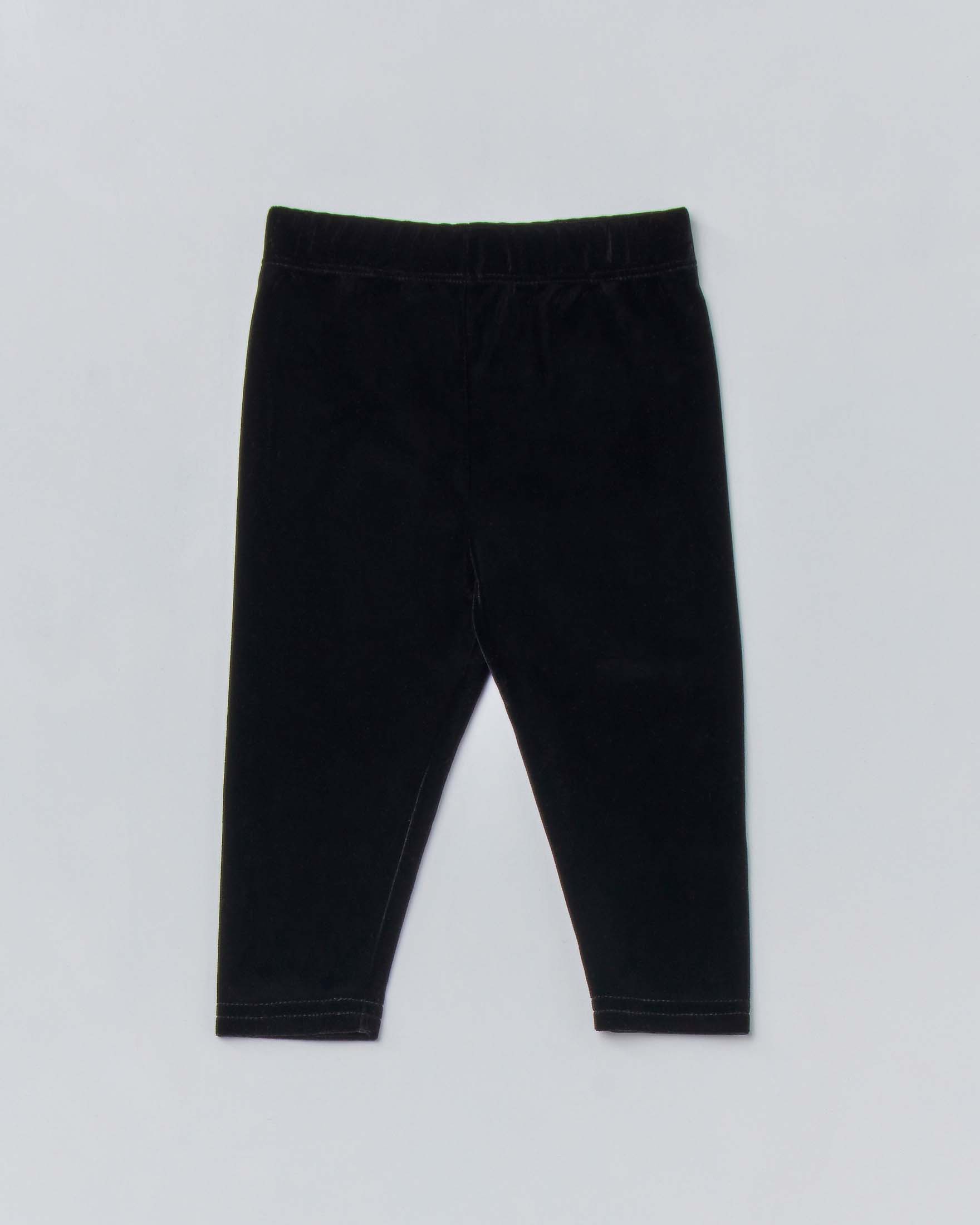 Leggins nero in velluto stretch con logo pony grigio 9-24 mesi