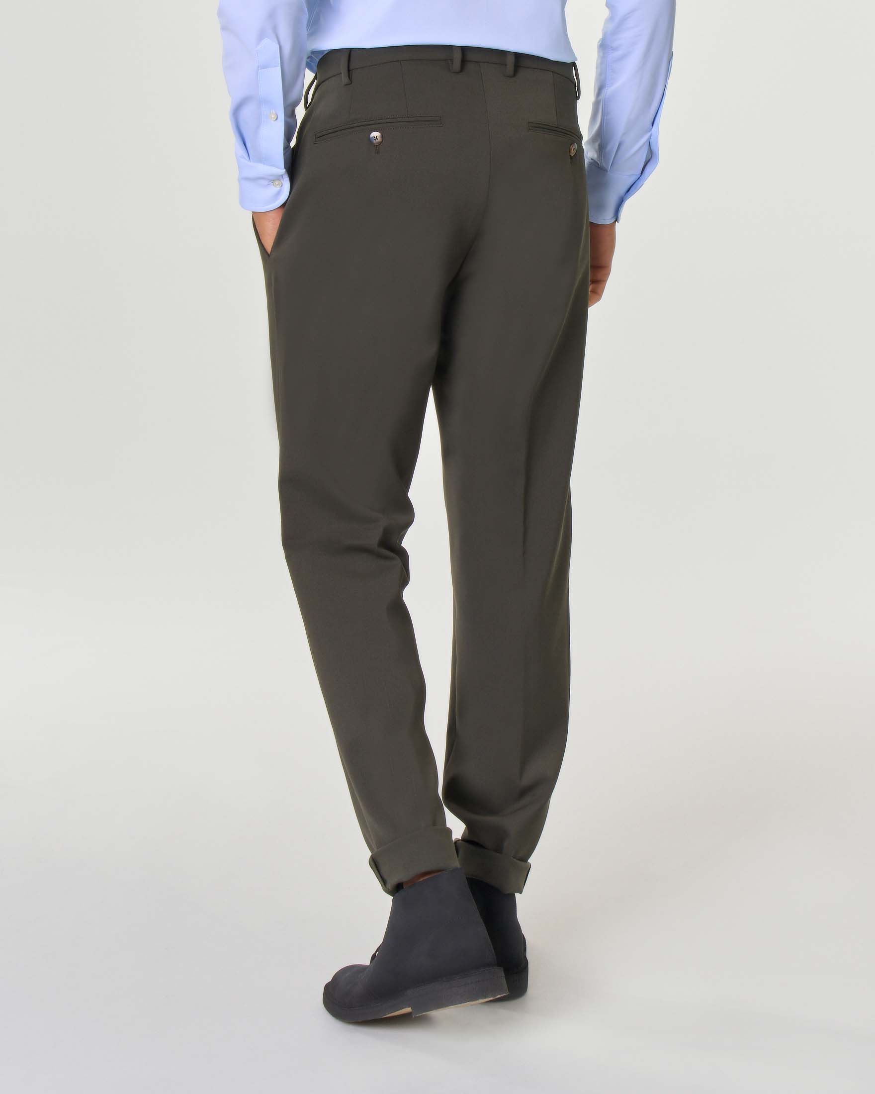 Pantalone chino verde militare in tessuto tecnico hyper comfort di lana