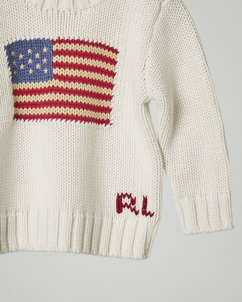 Maglia in misto lana bianca con disegno jacquard e balza sul fondo 9-18 mesi