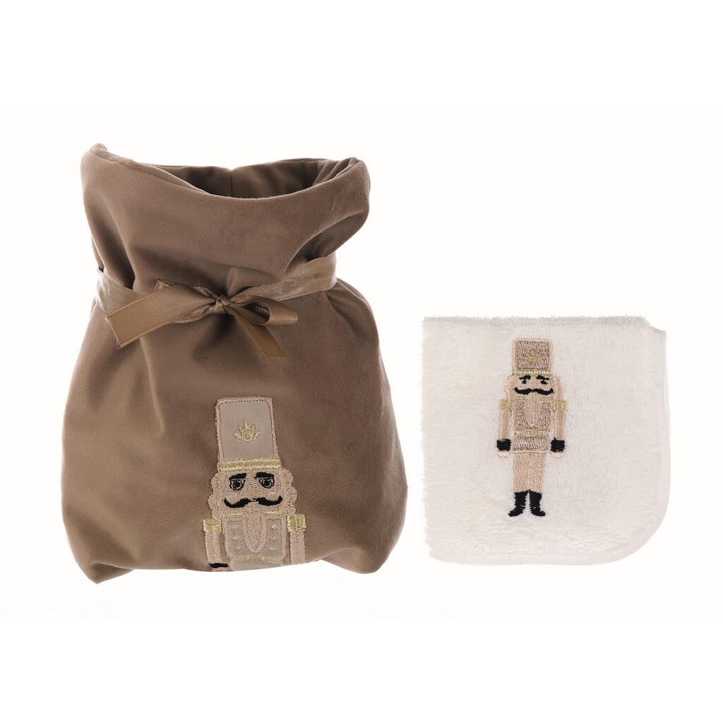 Pochette + 1 Lavette 30x30 Tortora Nutcracker Blanc Mariclò