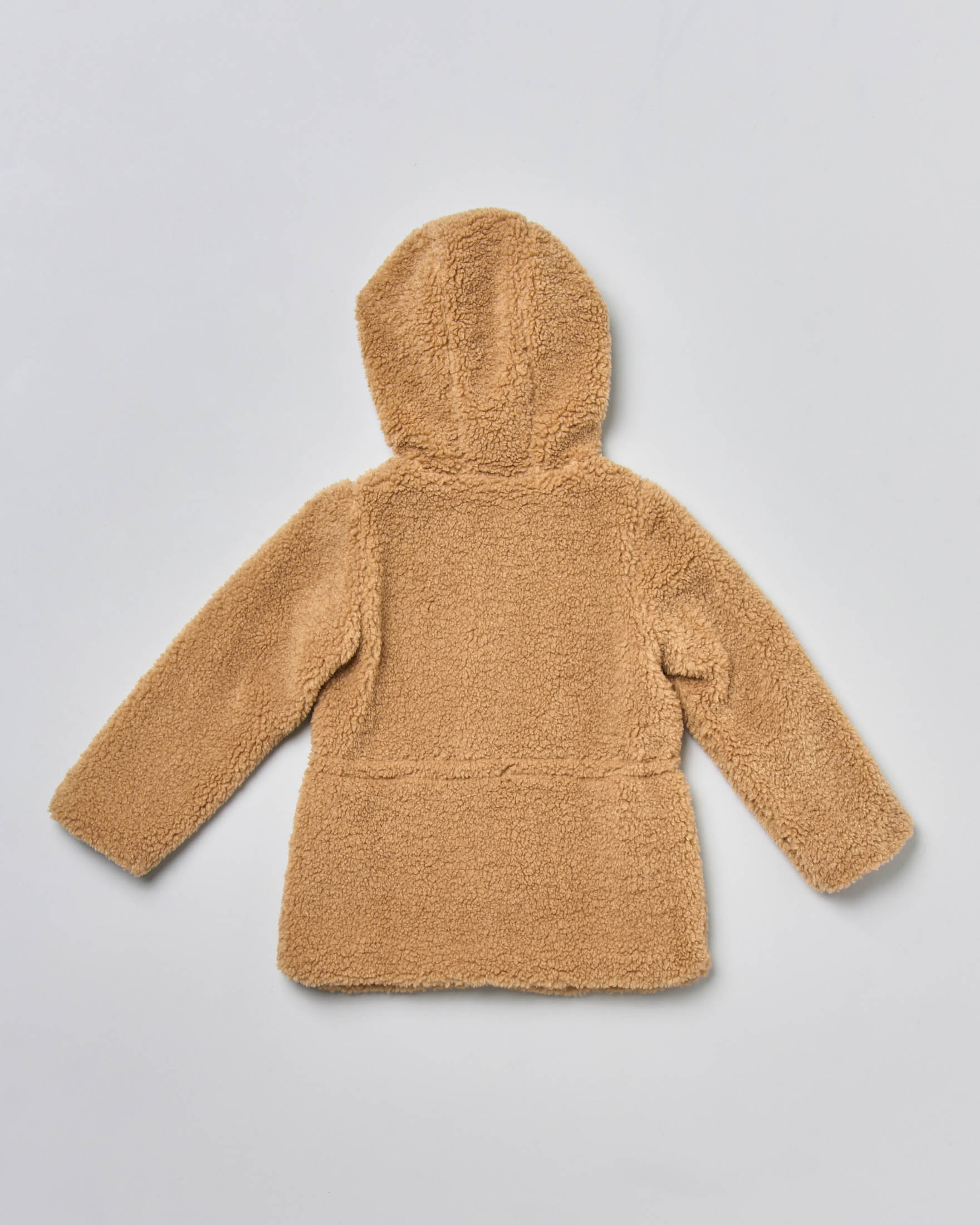Cappotto cammello in eco orsetto con cappuccio e chiusura zip 3-6 anni