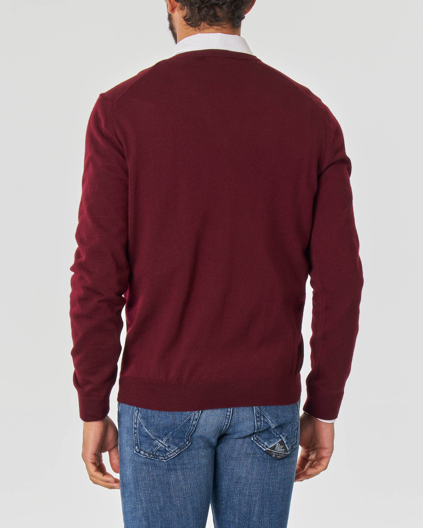 Maglia bordeaux scollo a V in lana merino