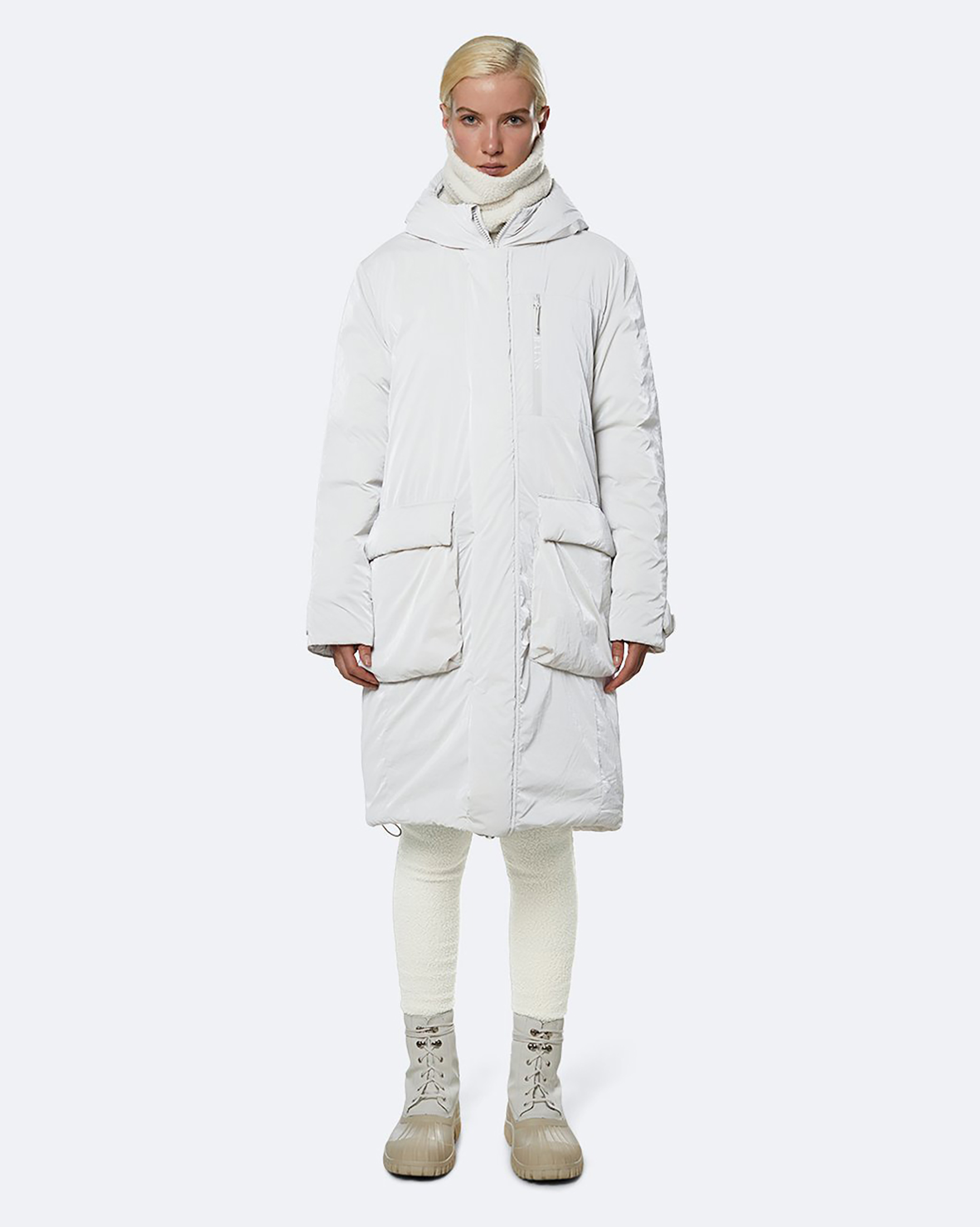 Avalanche Parka bianco con collo alto e cappuccio imbottito