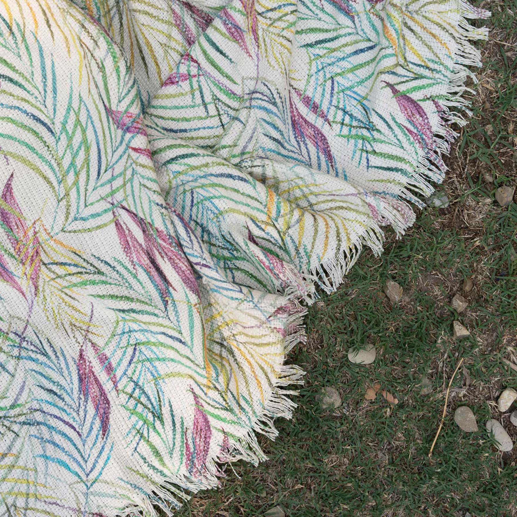 Plaid Kentia Telinus in cotone color crema a stampa felci multicolore image