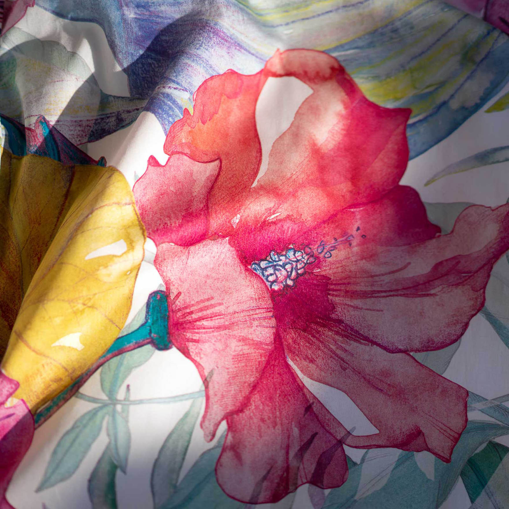 Completo lenzuola a due piazze Kentia in cotone bianco a stampa felci multicolore