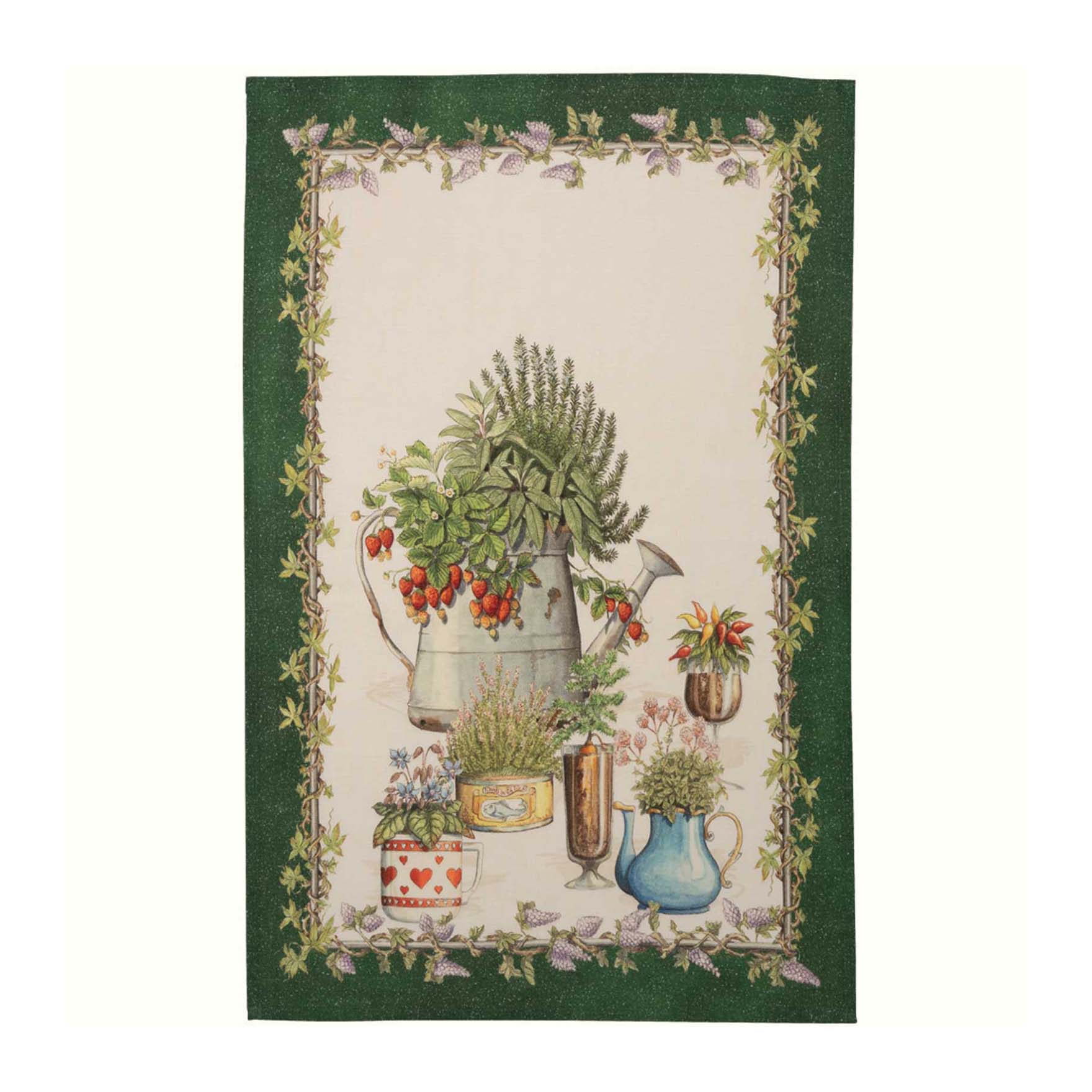 Canovaccio Potager in lino beige con stampa insalata verde